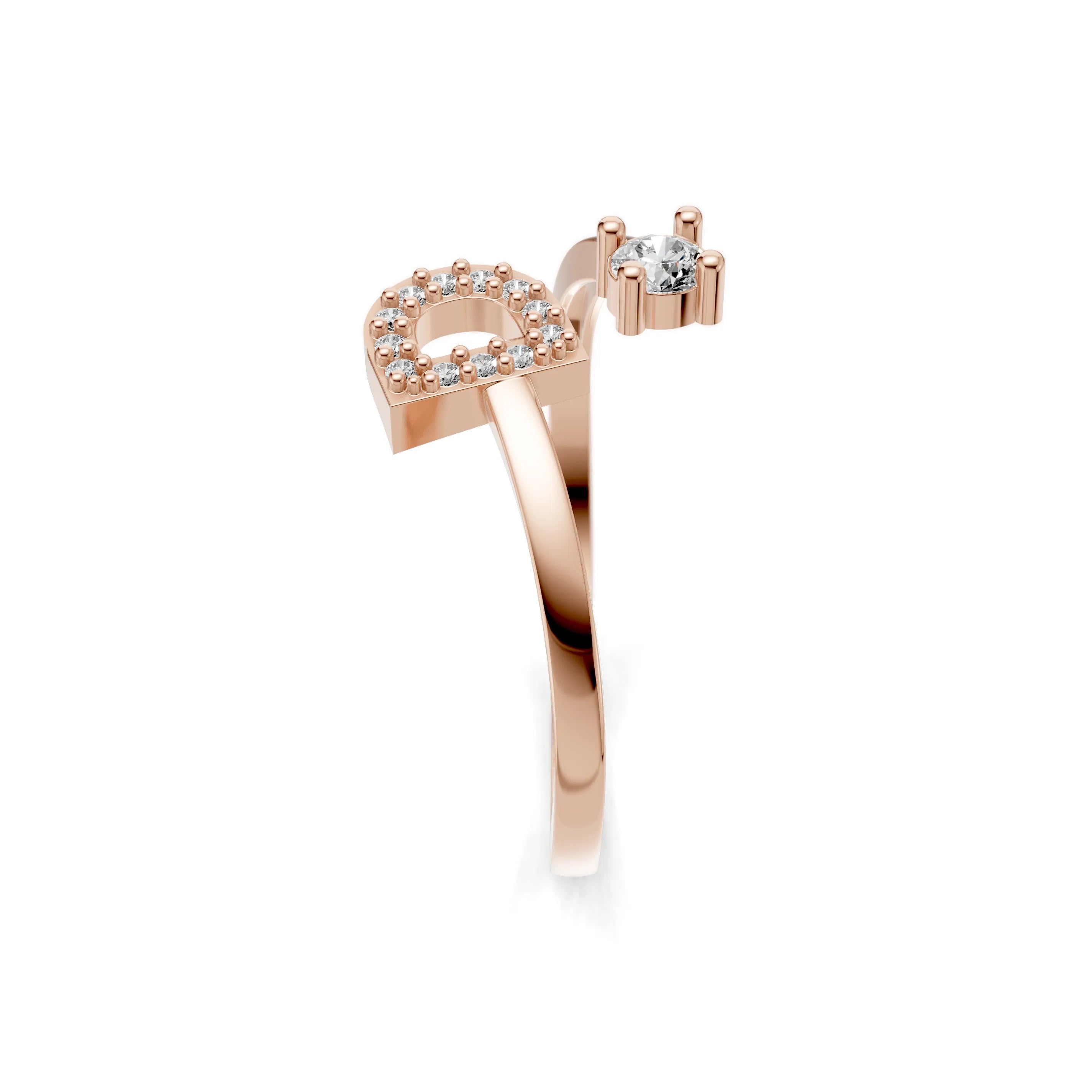 Pargold Solid Gold Distinguished Initial "D" Gold Ring -Rose_Diamond_Diamond_Static_Rose