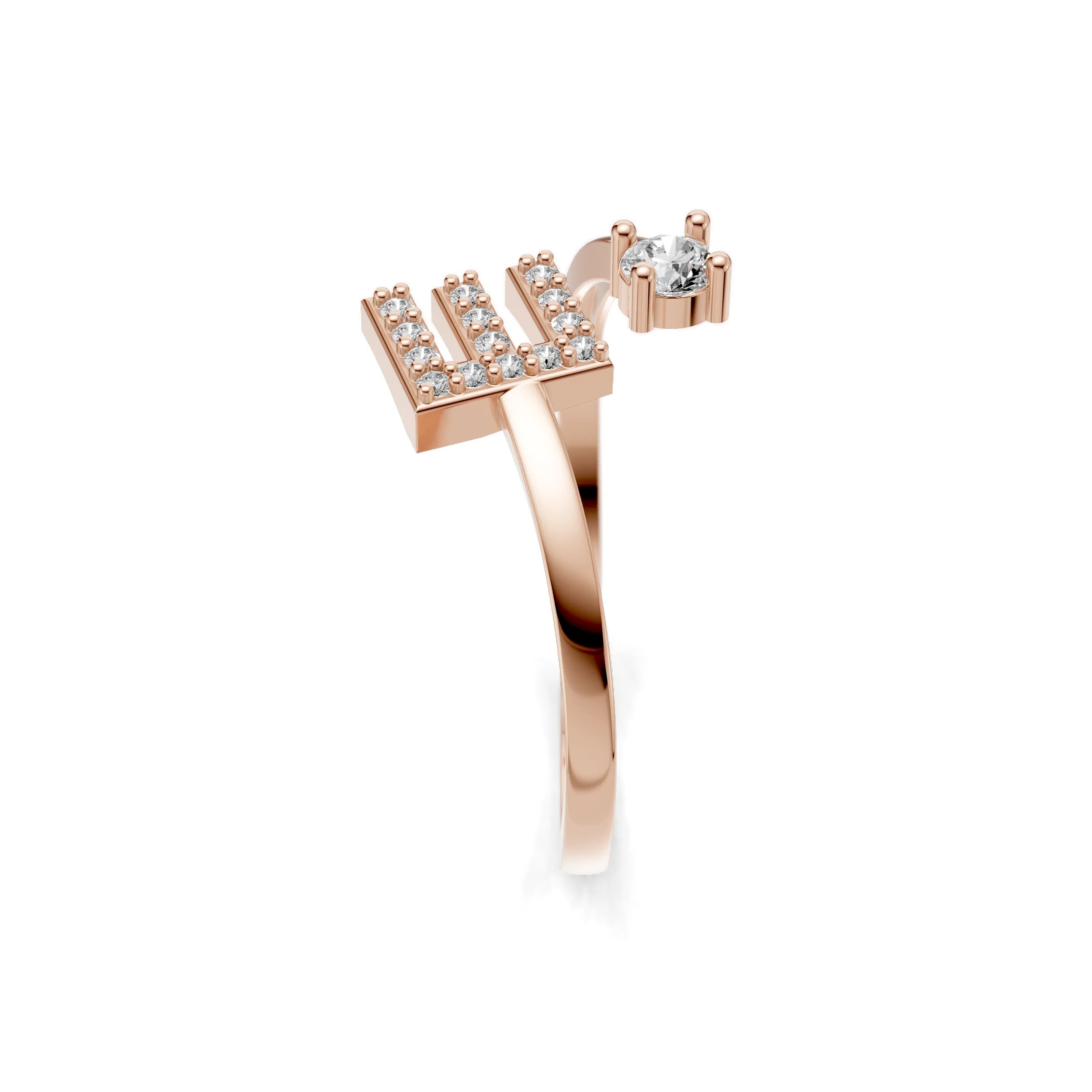 Pargold Solid Gold Elegant Initial "E" Gold Ring -Rose_Diamond_Diamond_Static_Rose