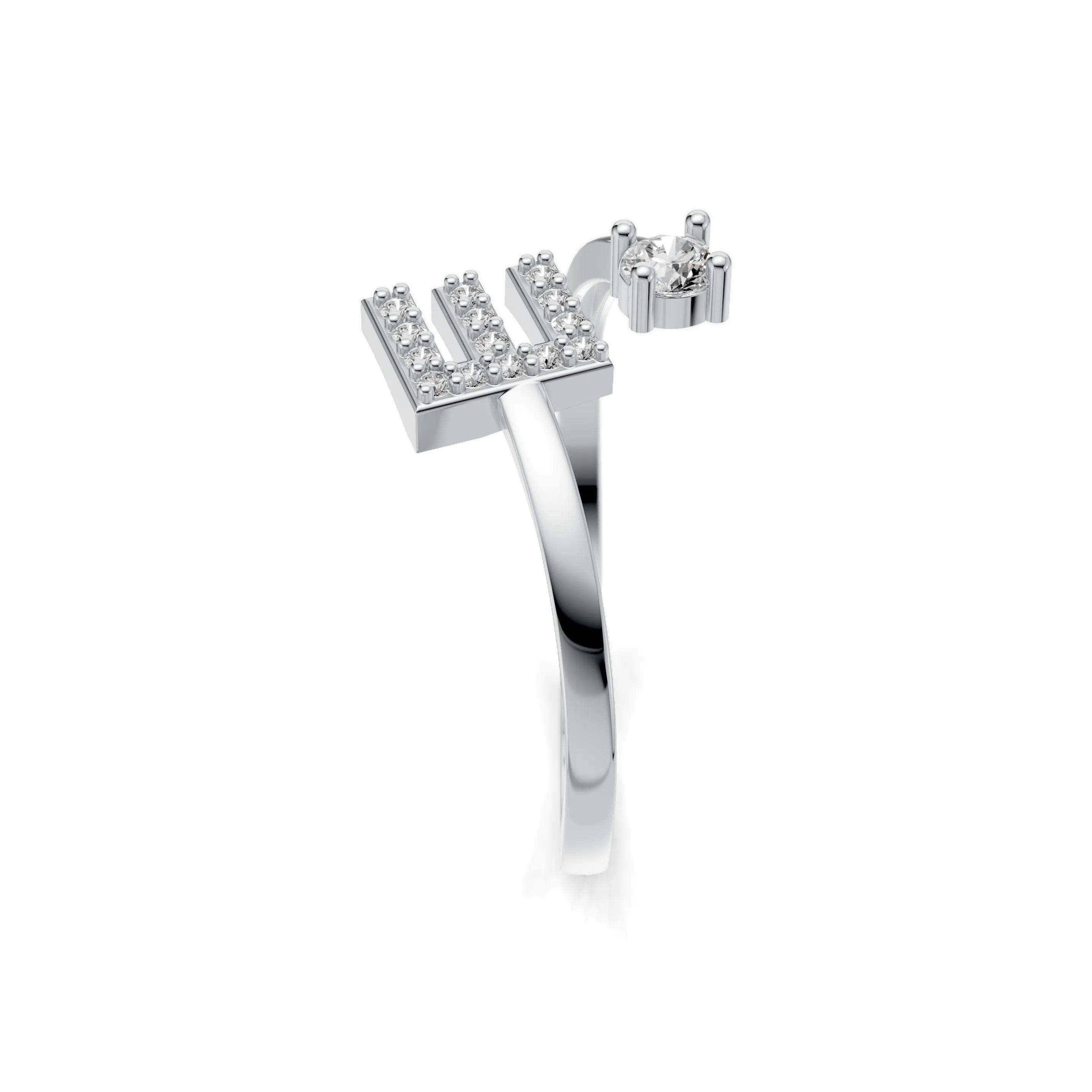 Pargold Solid Gold Elegant Initial "E" Gold Ring -Silver_Diamond_Diamond_Static_Silver