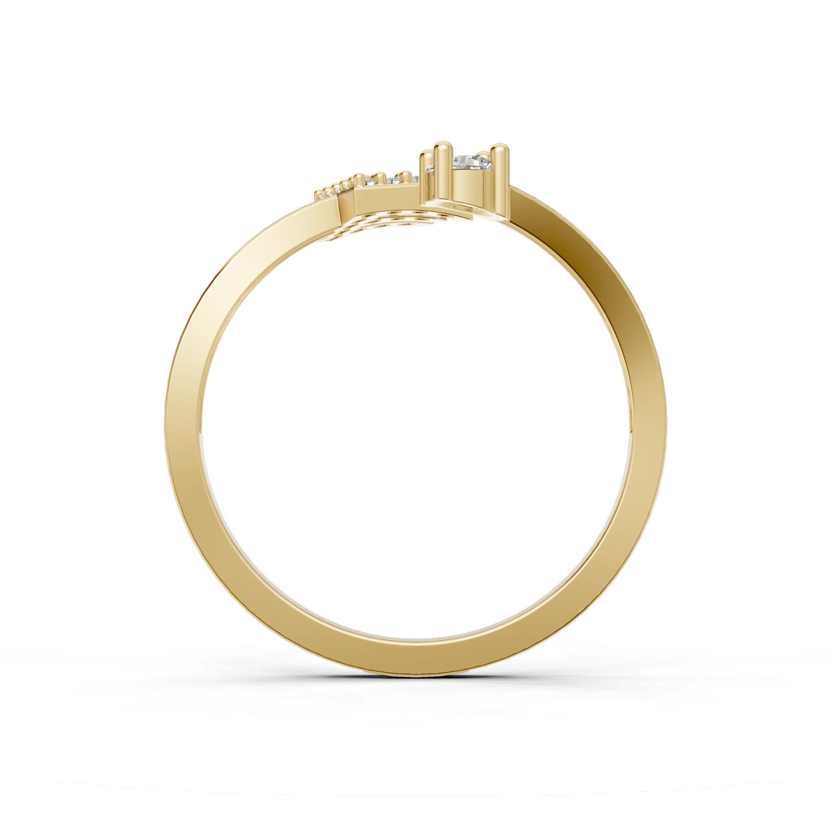 Pargold Solid Gold Elegant Initial "E" Gold Ring -Gold_Diamond_Diamond_Static_Gold