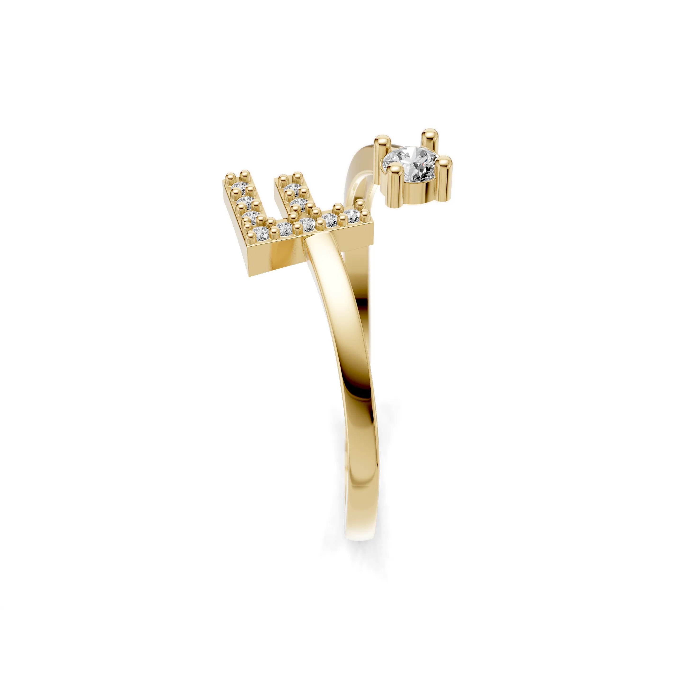 Pargold Solid Gold Finely Crafted Initial "F" Gold Ring -Gold_Diamond_Diamond_Static_Gold