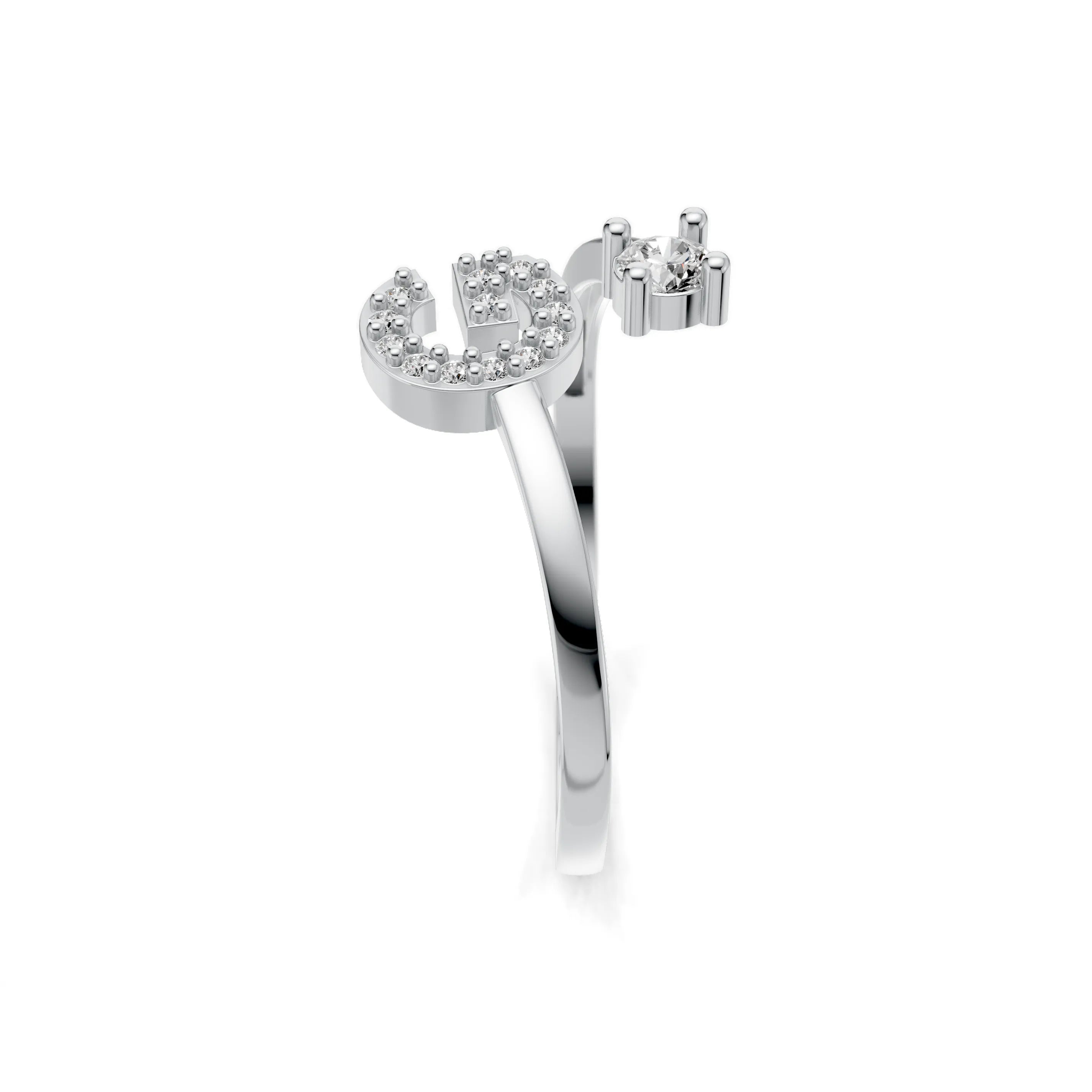 Pargold Solid Gold Sparkling Initial 'G' Gold Ring -Silver_Diamond_Diamond_Static_Silver