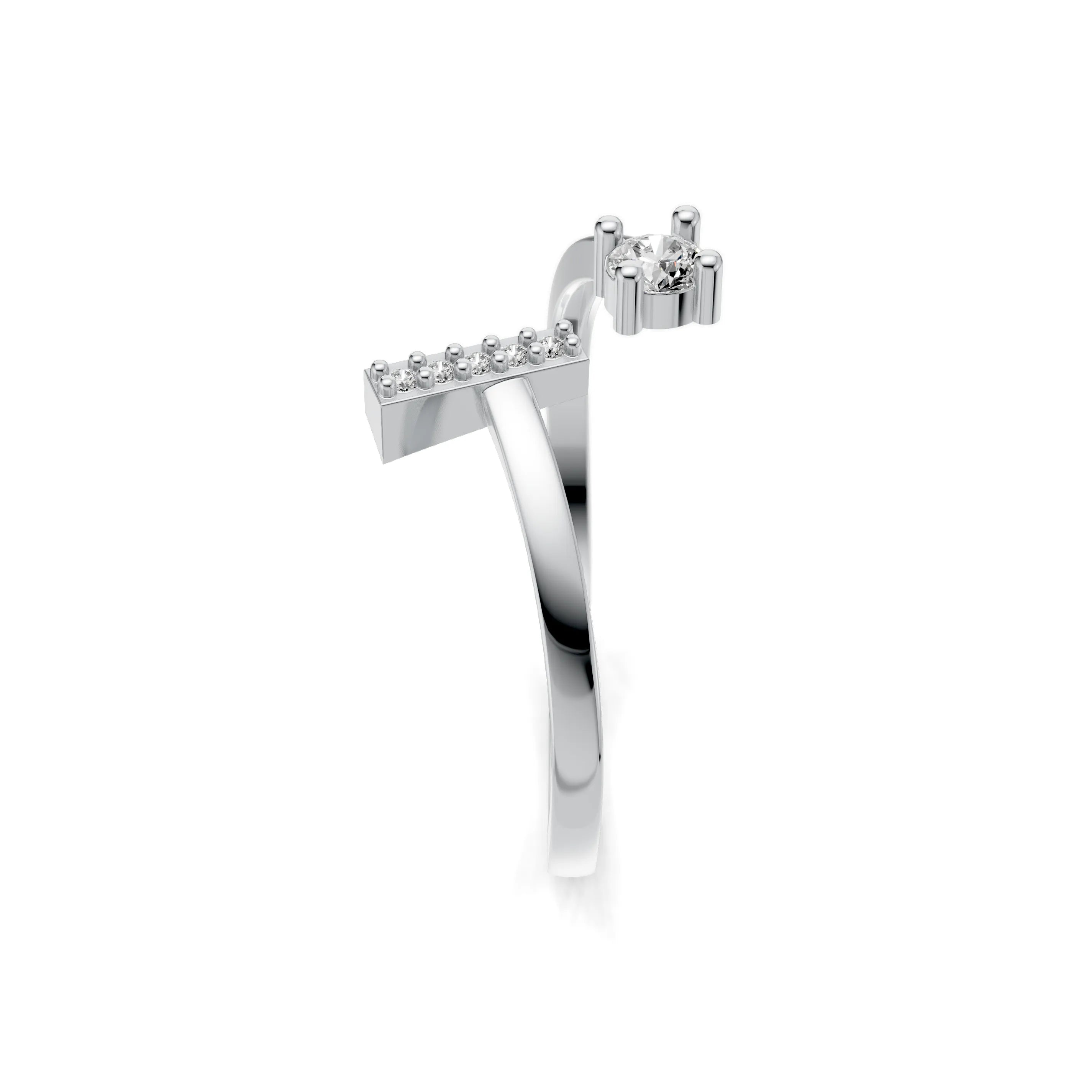 Pargold Solid Gold Elegant Initial "I" Gold Ring -Silver_Diamond_Diamond_Static_Silver