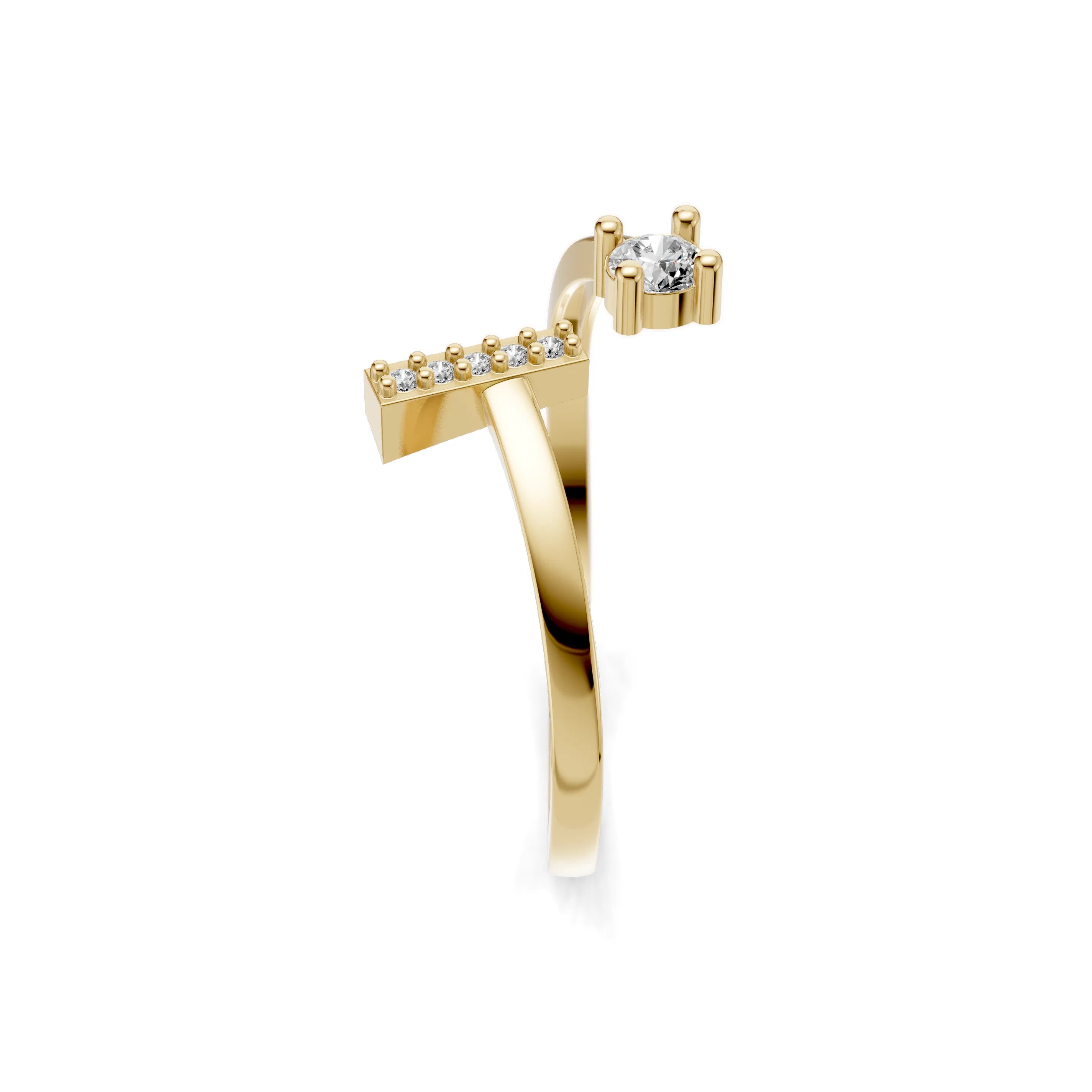 Pargold Solid Gold Elegant Initial "I" Gold Ring -Gold_Diamond_Diamond_Static_Gold