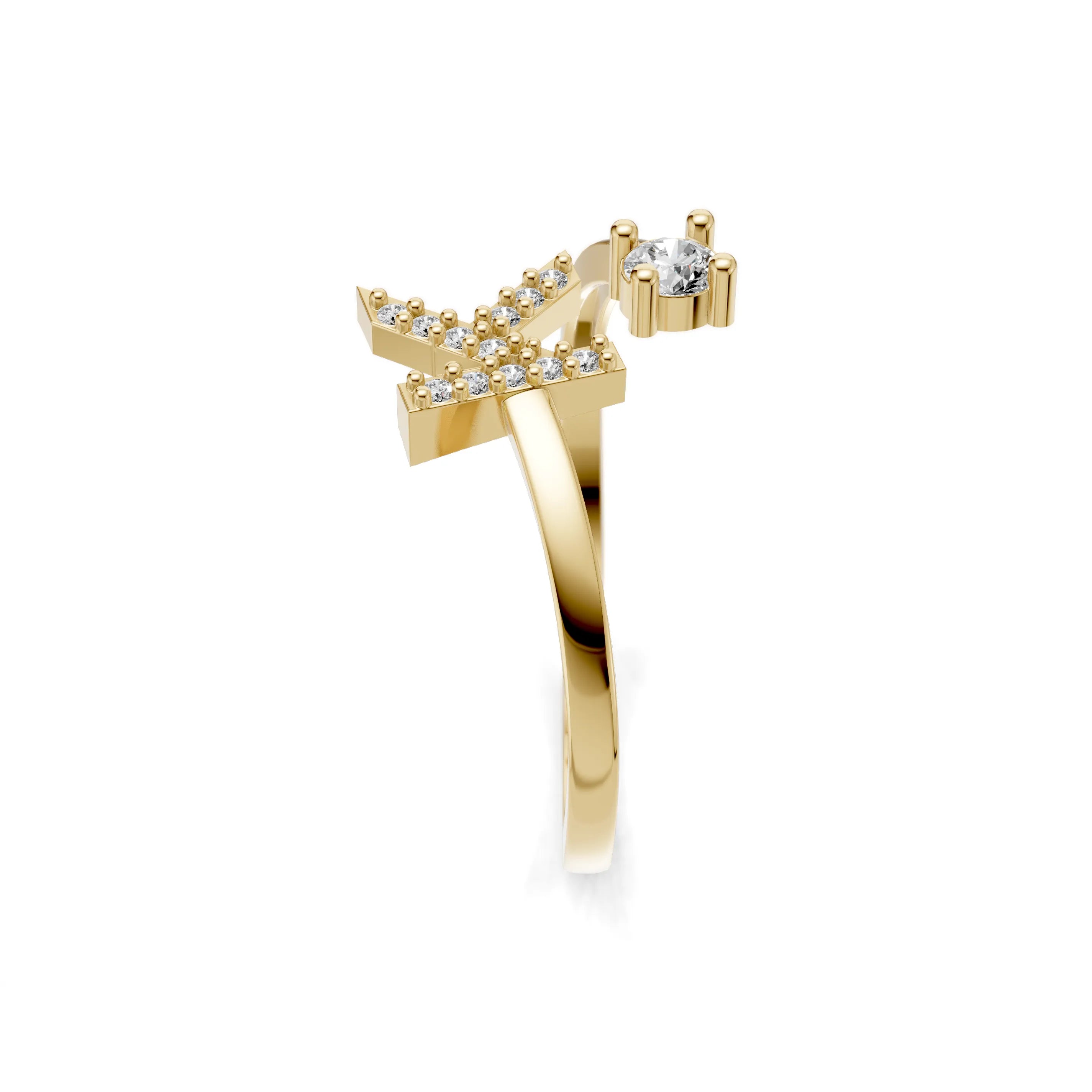 Pargold Solid Gold Radiant Initial "K" Gold Ring -Gold_Diamond_Diamond_Static_Gold