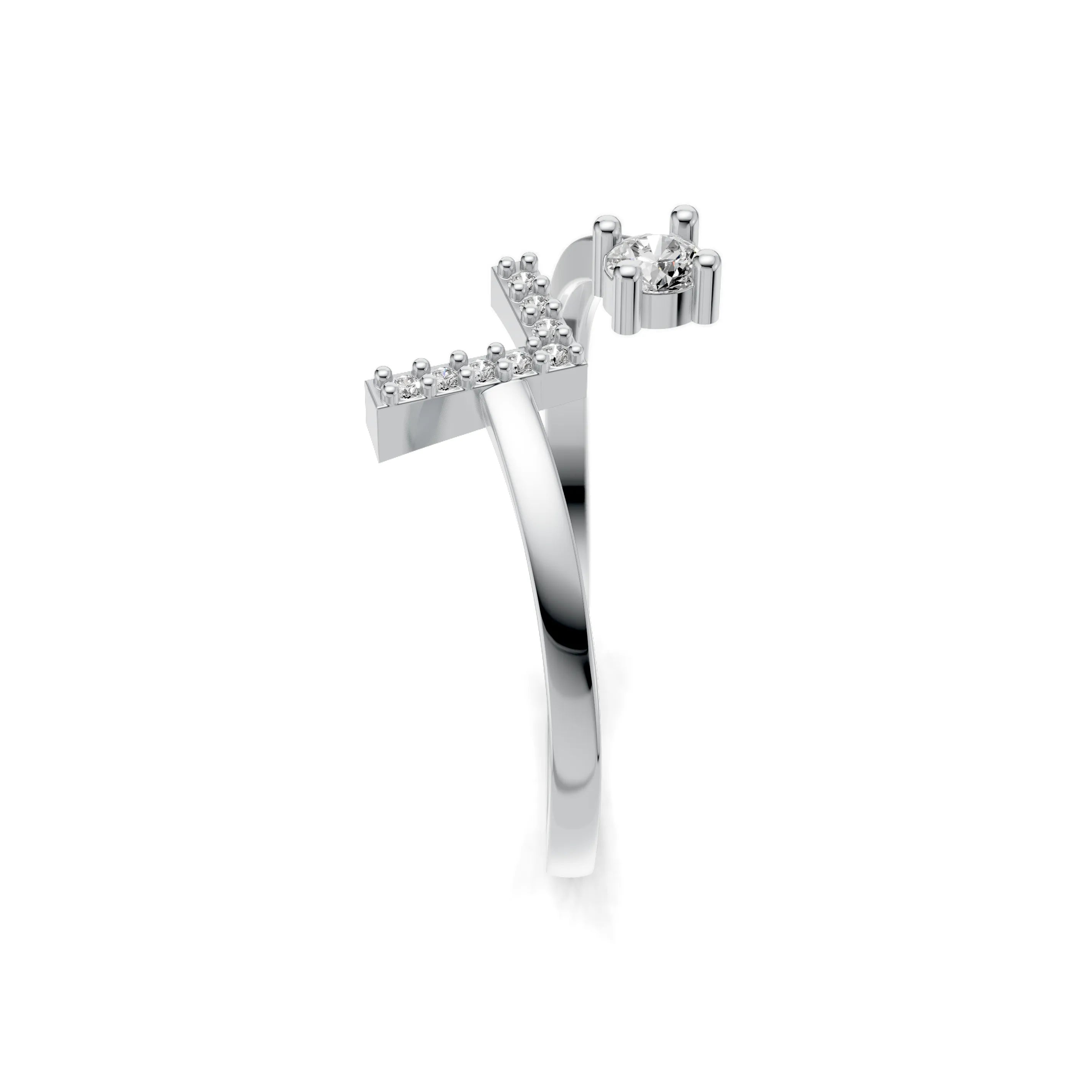 Pargold Solid Gold Shimmering Initial "L" Gold Ring -Silver_Diamond_Diamond_Static_Silver