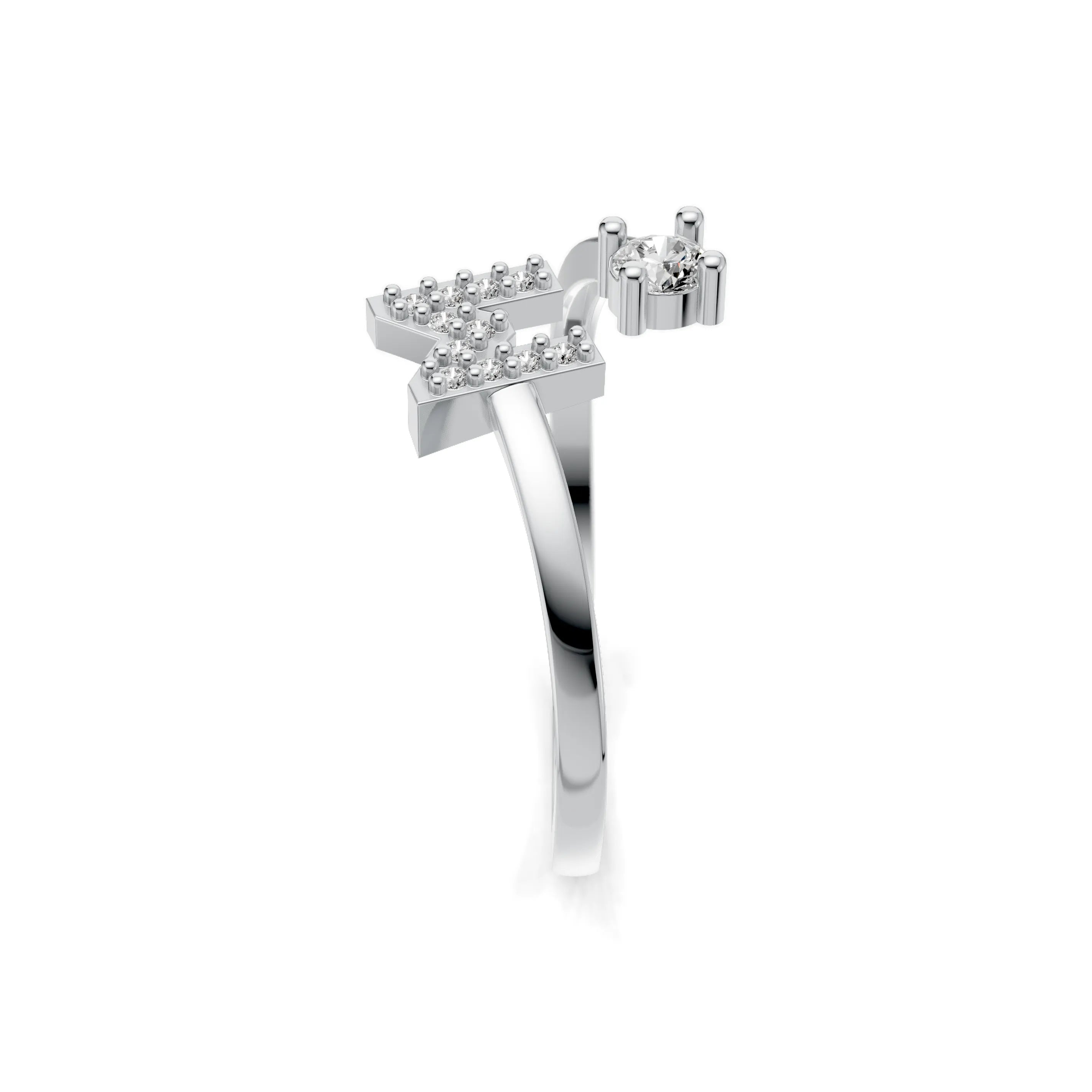 Pargold Solid Gold Sparkling Initial "M" Gold Ring -Silver_Diamond_Diamond_Static_Silver