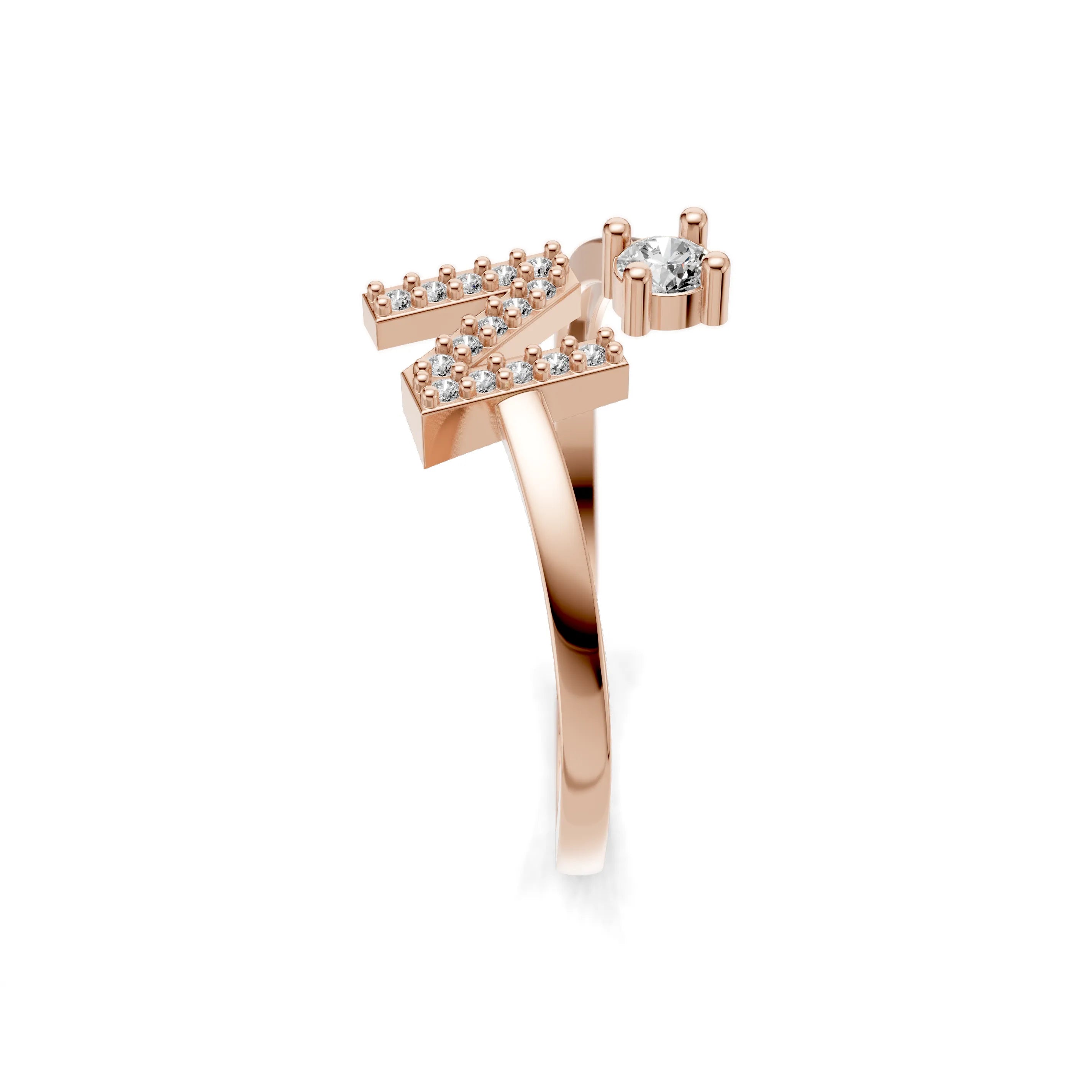 Pargold Solid Gold Sparkling Initial "N" Gold Ring -Rose_Diamond_Diamond_Static_Rose