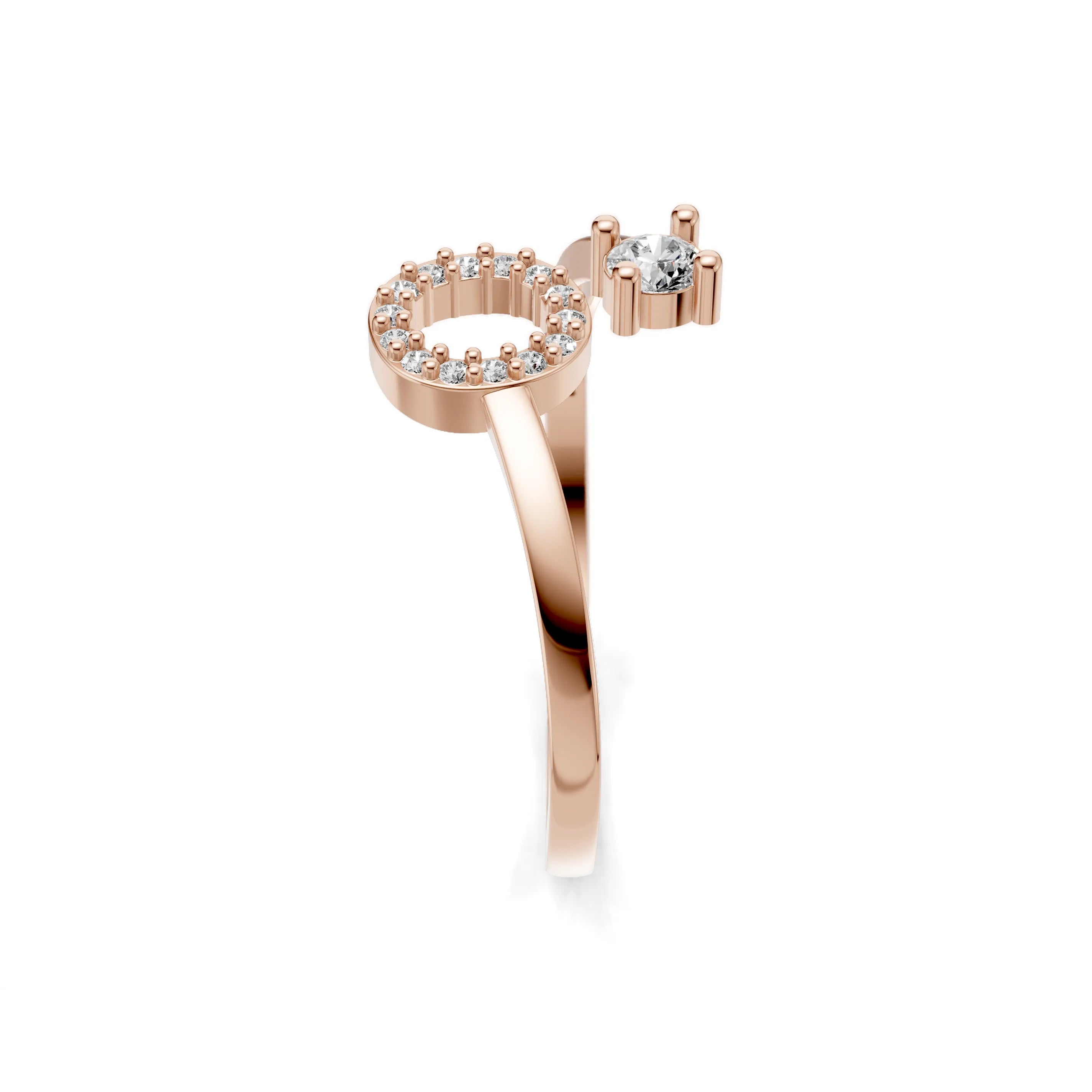 Pargold Solid Gold Gleaming Initial "O" Gold Ring -Rose_Diamond_Diamond_Static_Rose