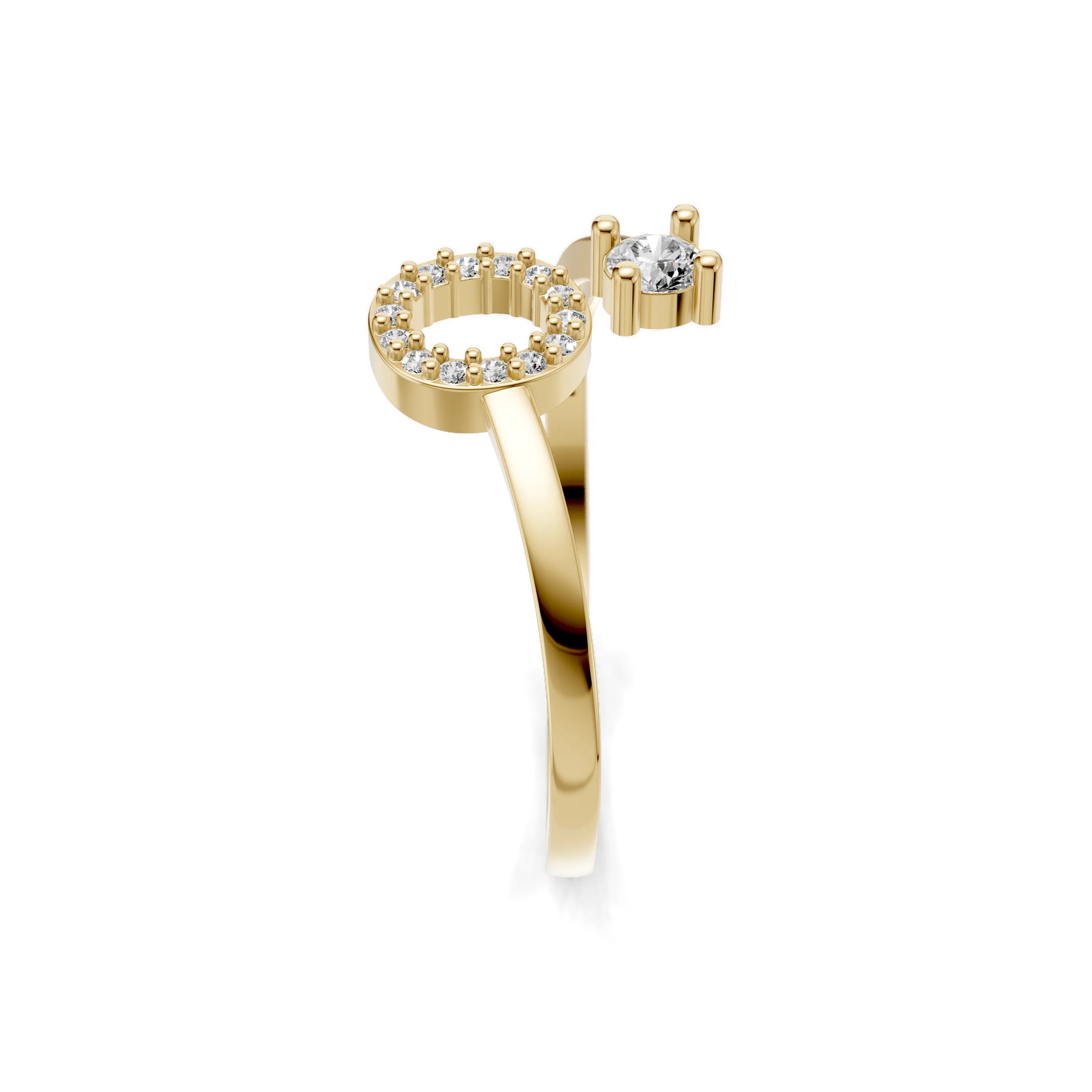 Pargold Solid Gold Gleaming Initial "O" Gold Ring -Gold_Diamond_Diamond_Static_Gold