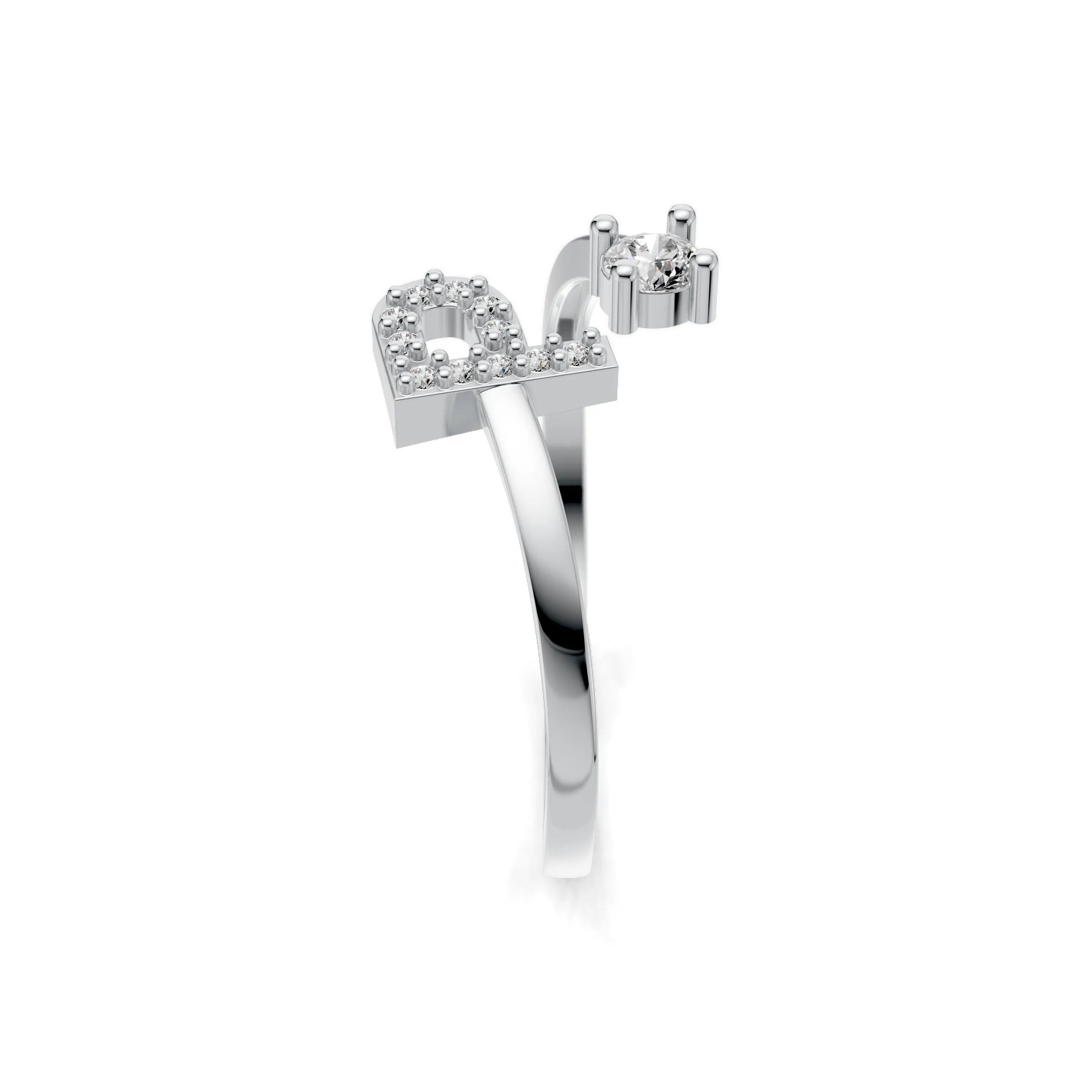 Pargold Solid Gold Precious Initial "P" Gold Ring -Silver_Diamond_Diamond_Static_Silver