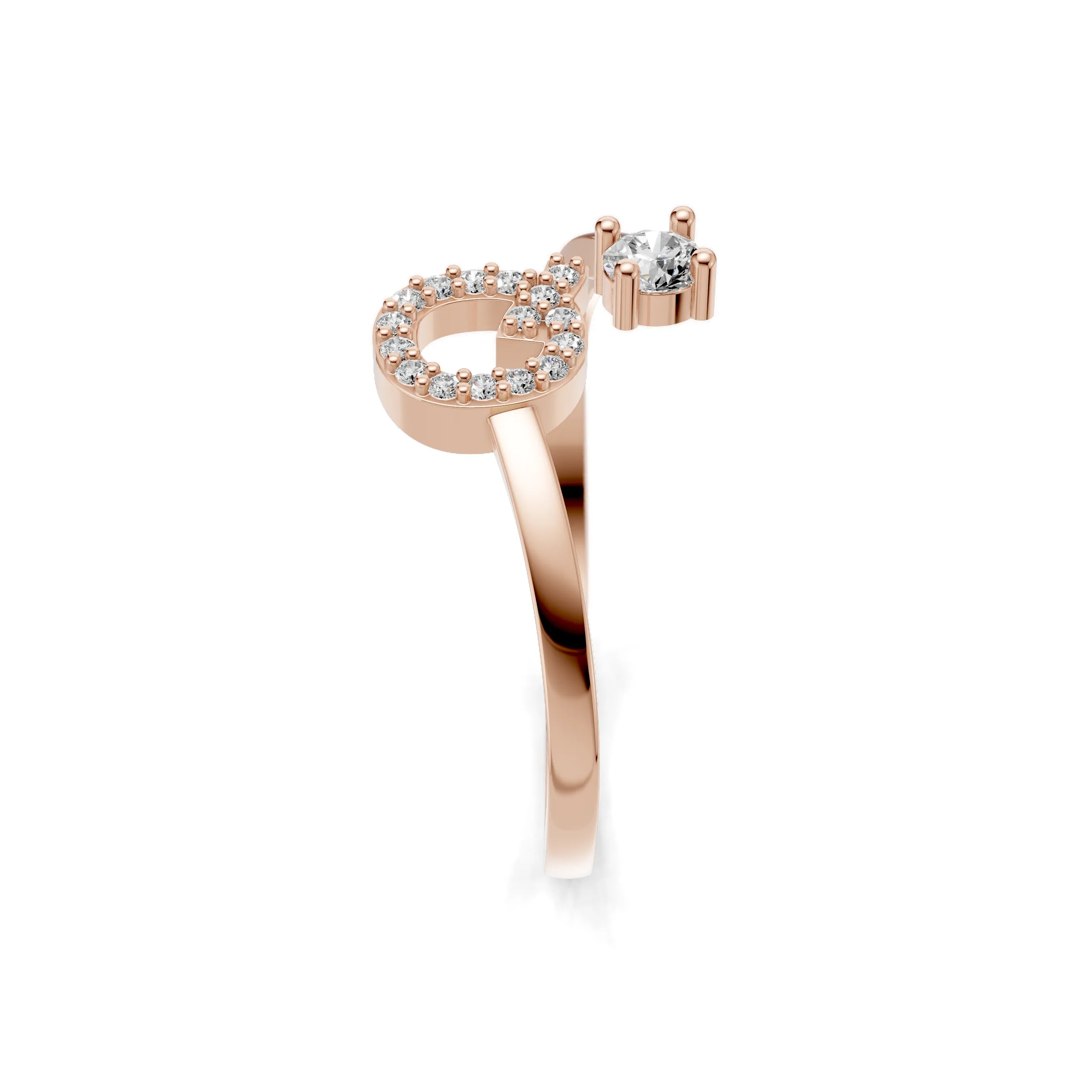 Pargold Solid Gold Enchanting Initial "Q" Gold Ring -Rose_Diamond_Diamond_Static_Rose