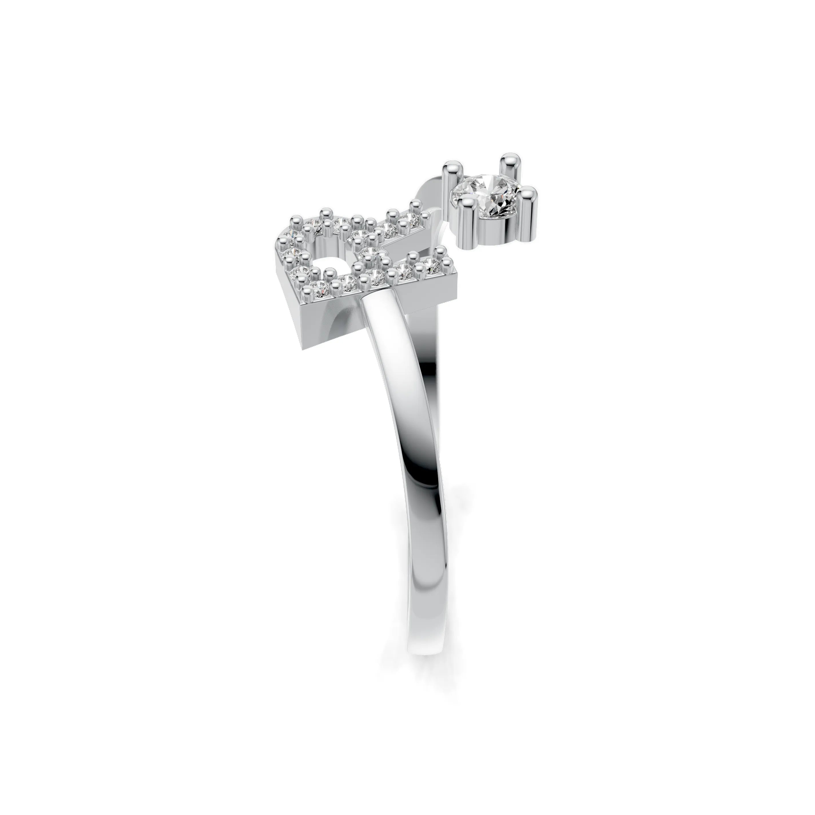 Pargold Solid Gold Regal Initial "R" Gold Ring -Silver_Diamond_Diamond_Static_Silver