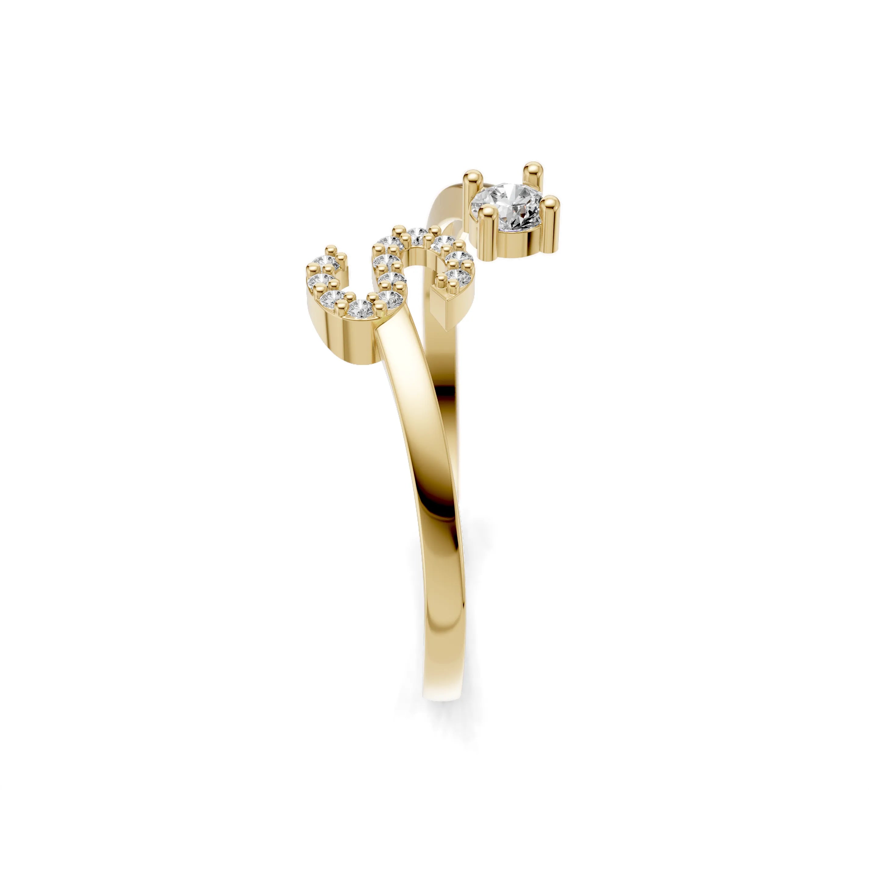 Pargold Solid Gold Exquisite Initial "S" Gold Ring -Gold_Diamond_Diamond_Static_Gold