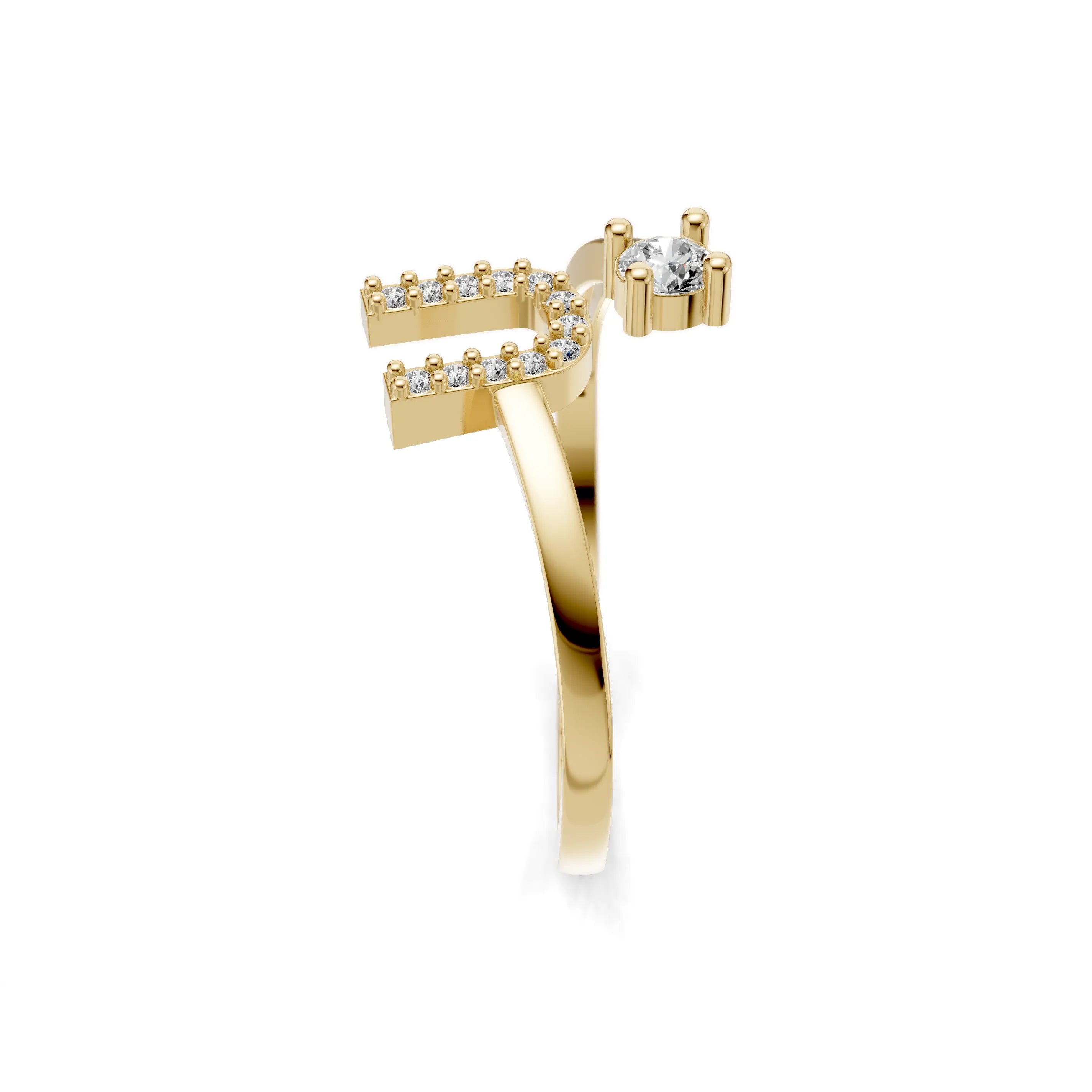 Pargold Solid Gold Sophisticated Initial "U" Gold Ring -Gold_Diamond_Diamond_Static_Gold