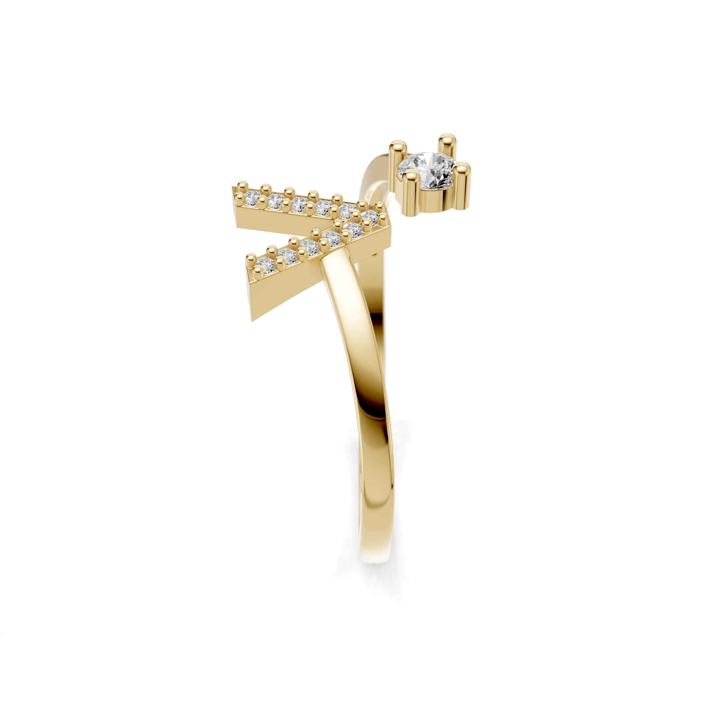 Pargold Solid Gold Versatile Initial "V" Gold Ring -Gold_Diamond_Diamond_Static_Gold