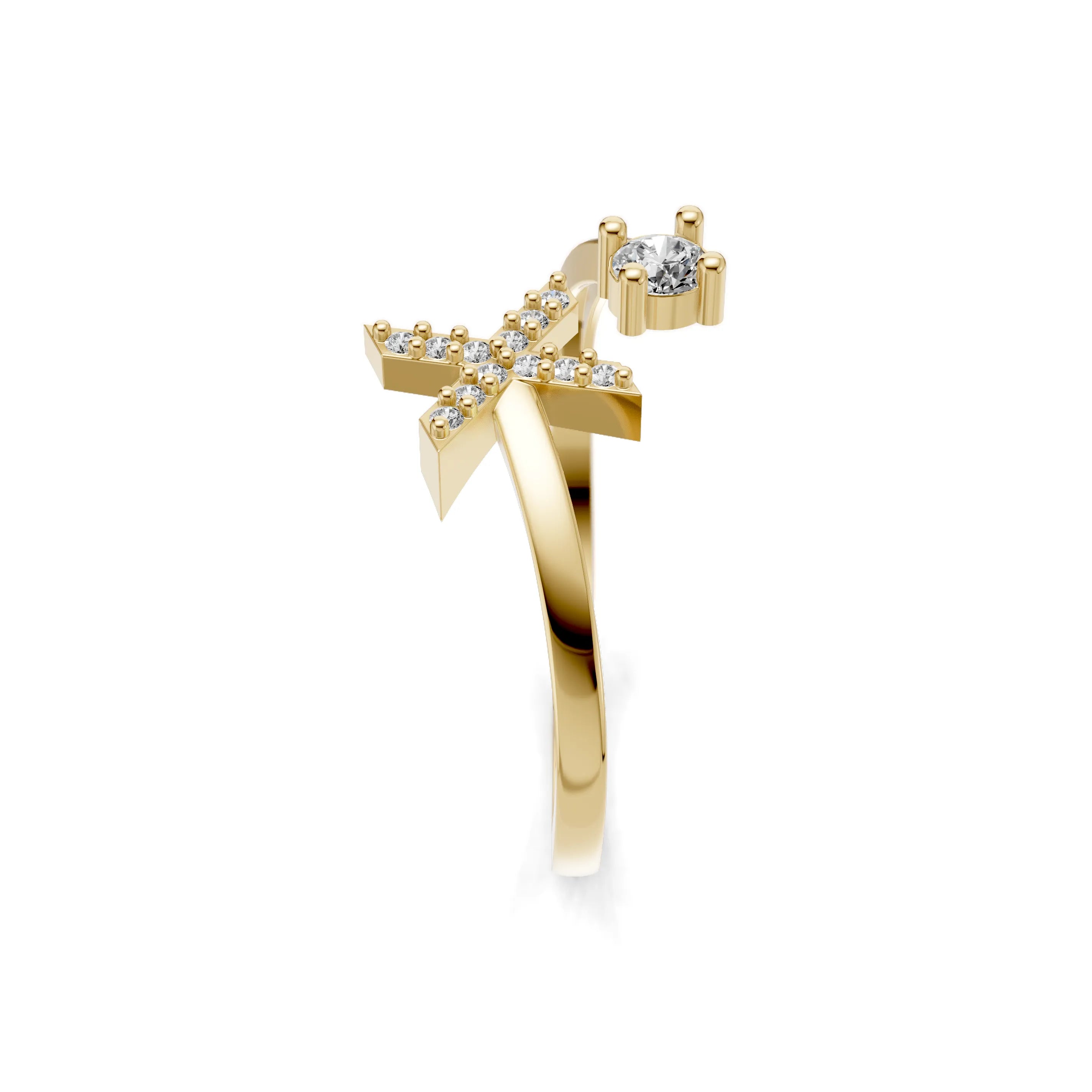 Pargold Solid Gold Charming Initial "X" Gold Ring -Gold_Diamond_Diamond_Static_Gold