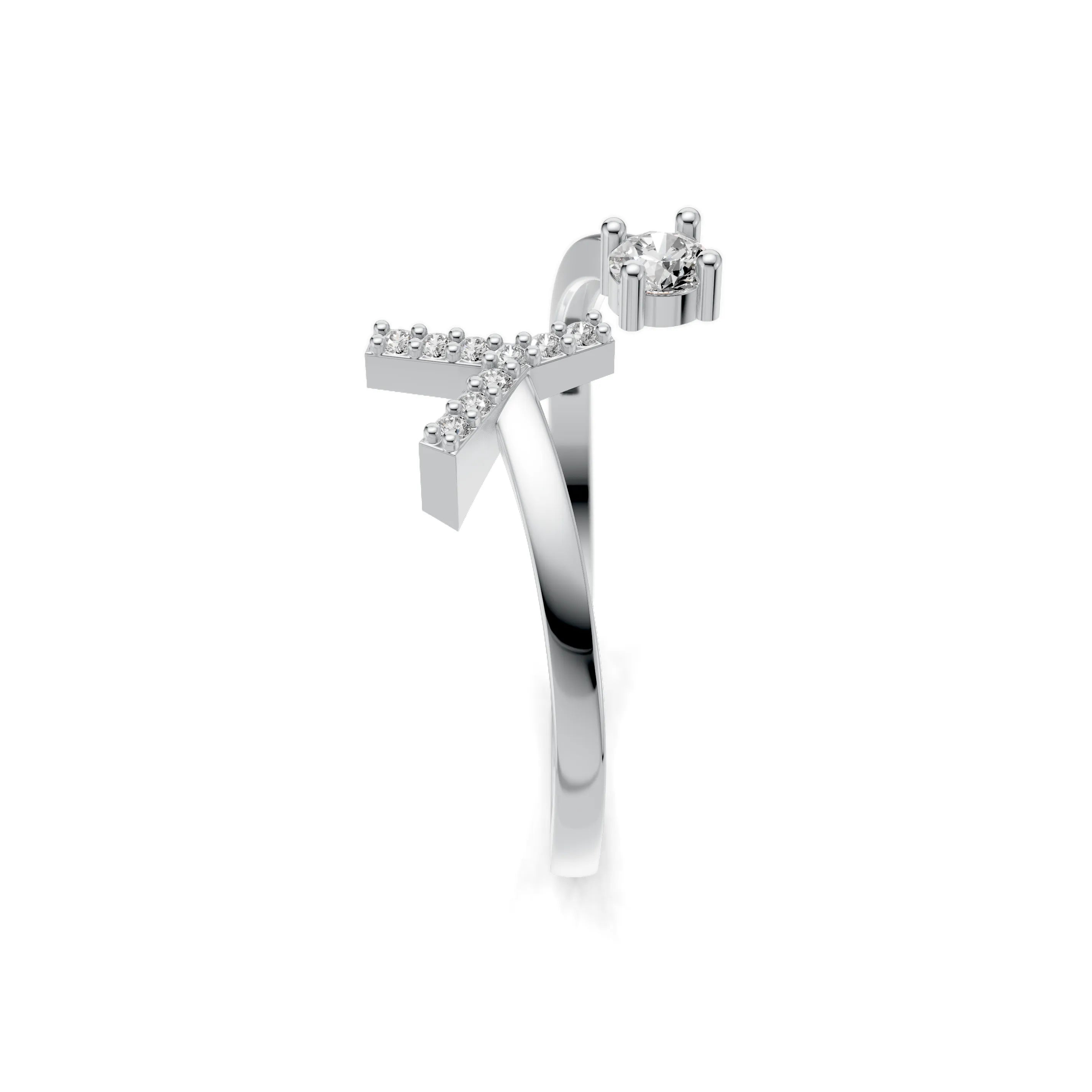 Pargold Solid Gold Fashionable Initial "Y" Gold Ring -Silver_Diamond_Diamond_Static_Silver