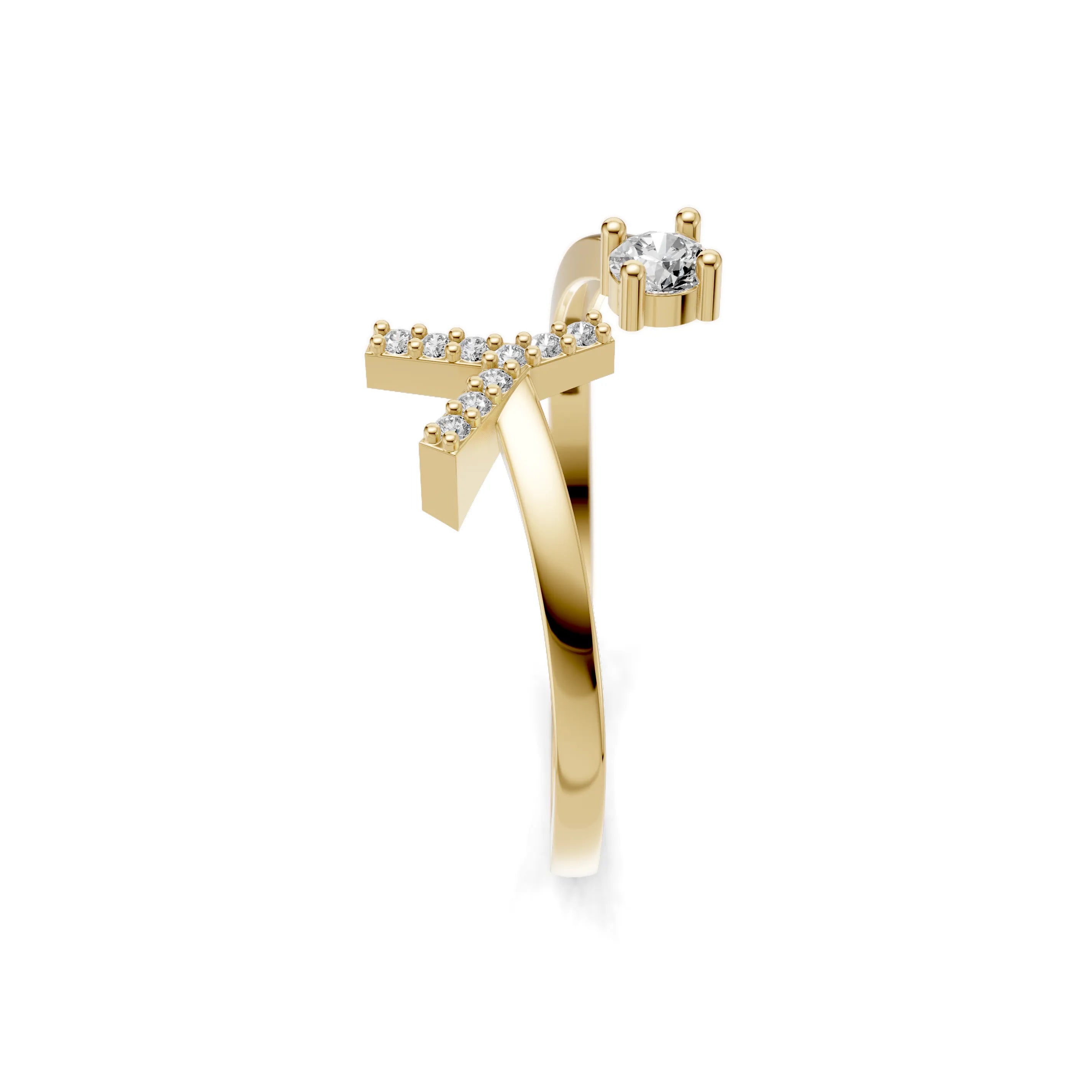 Pargold Solid Gold Fashionable Initial "Y" Gold Ring -Gold_Diamond_Diamond_Static_Gold