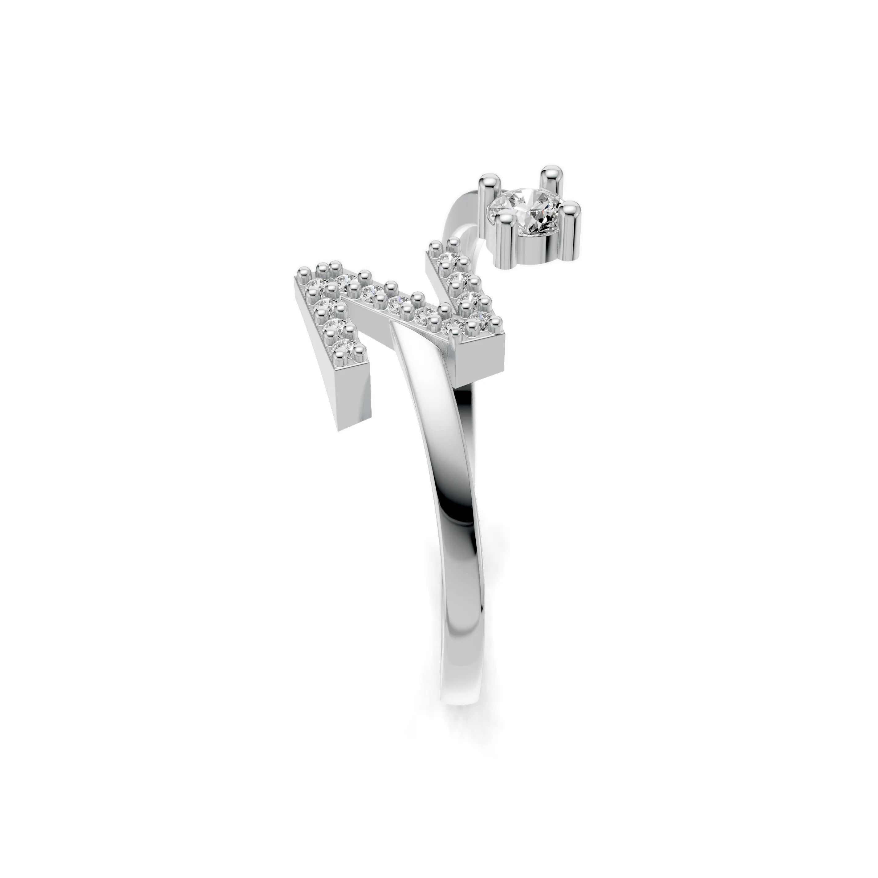 Pargold Solid Gold Graceful Initial "Z" Gold Ring -Silver_Diamond_Diamond_Static_Silver