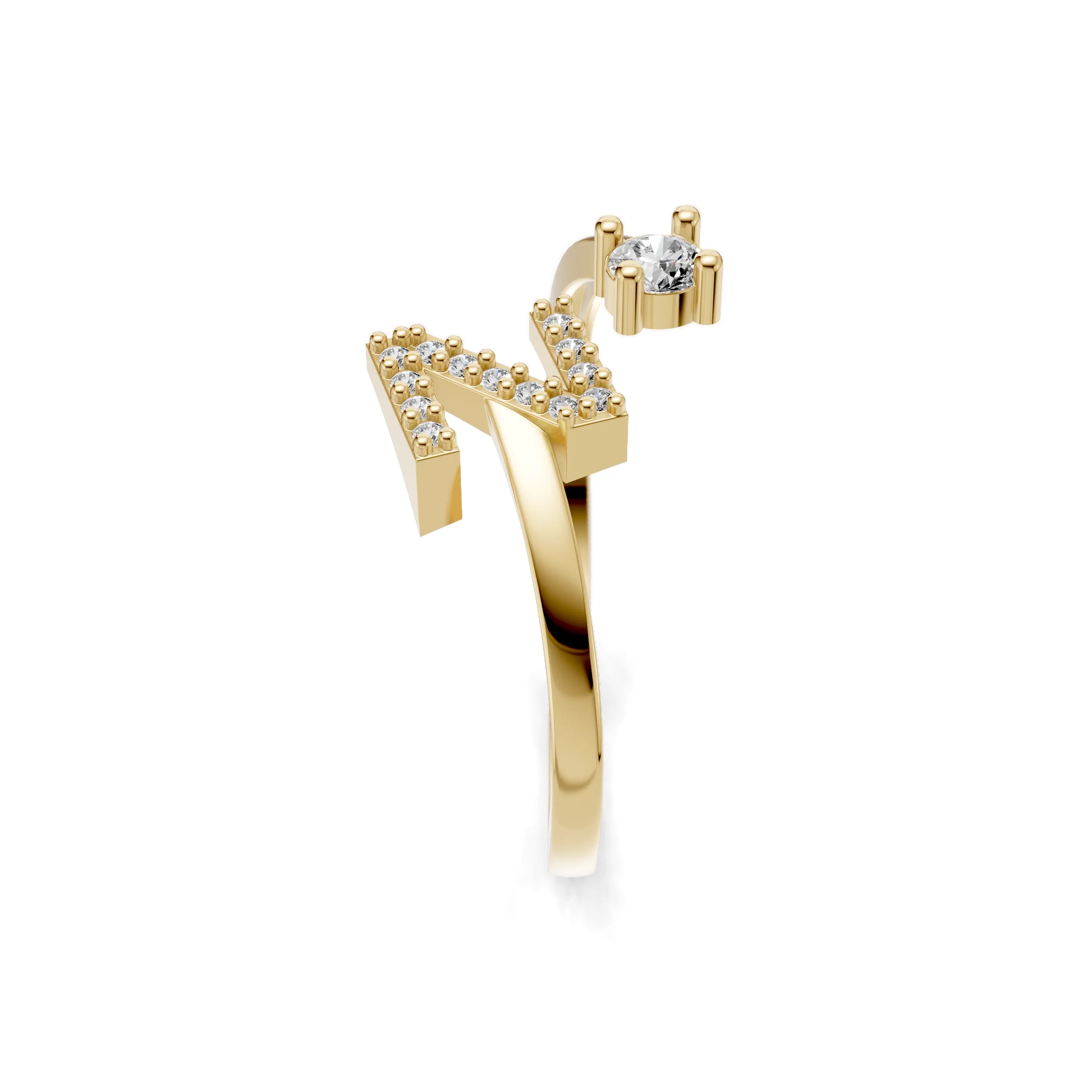 Pargold Solid Gold Graceful Initial "Z" Gold Ring -Gold_Diamond_Diamond_Static_Gold