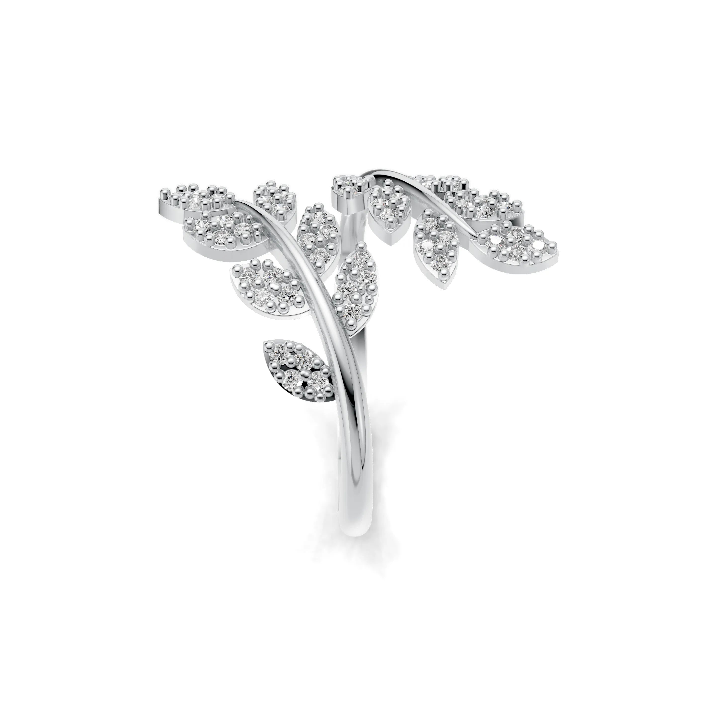 Pargold Solid Gold Floral Vine Gemstone Ring -Silver_Diamond_Diamond_Static_Silver