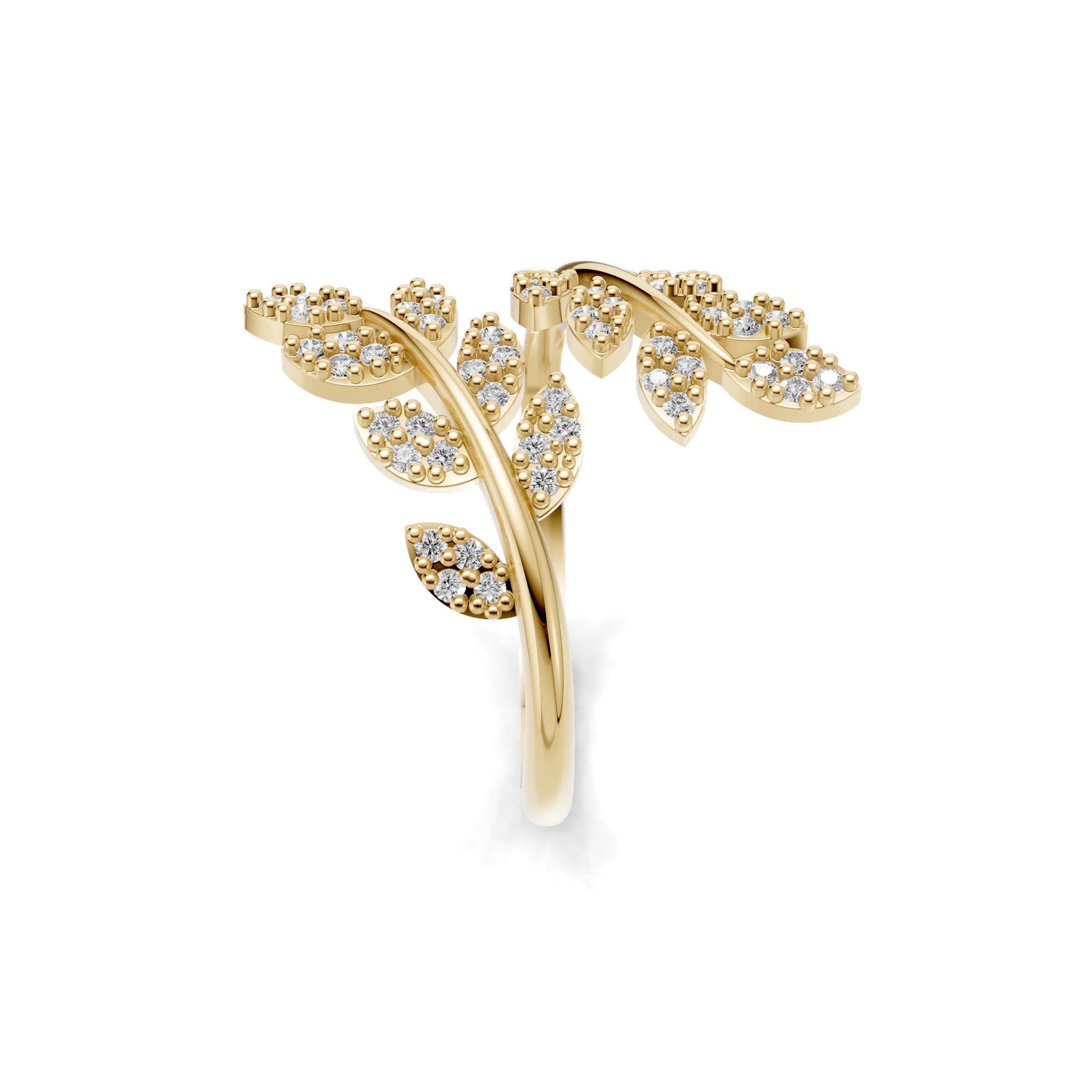 Pargold Solid Gold Floral Vine Gemstone Ring -Gold_Diamond_Diamond_Static_Gold