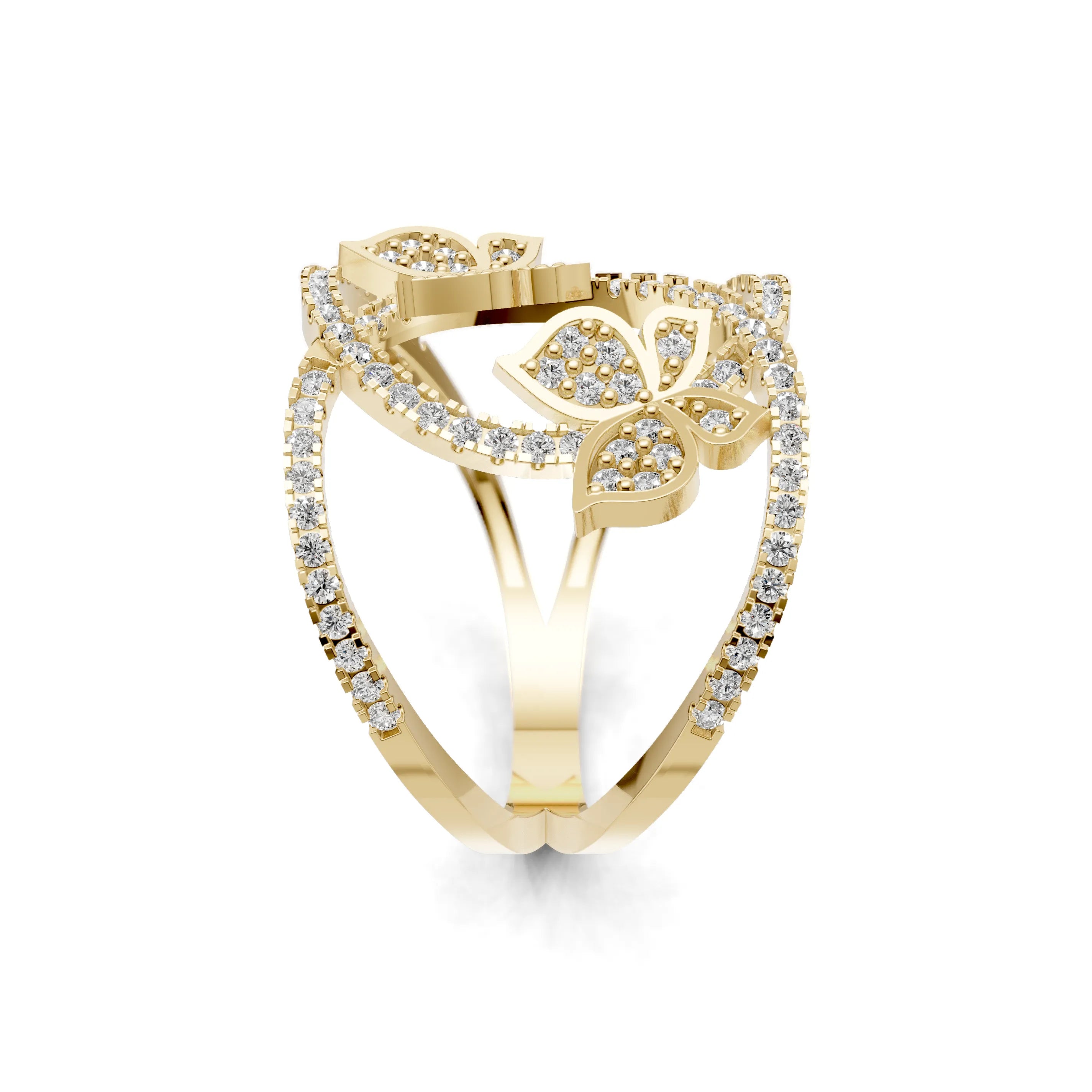 Pargold Solid Gold Enchanted Butterfly Ring -Gold_Diamond_Diamond_Static_Gold