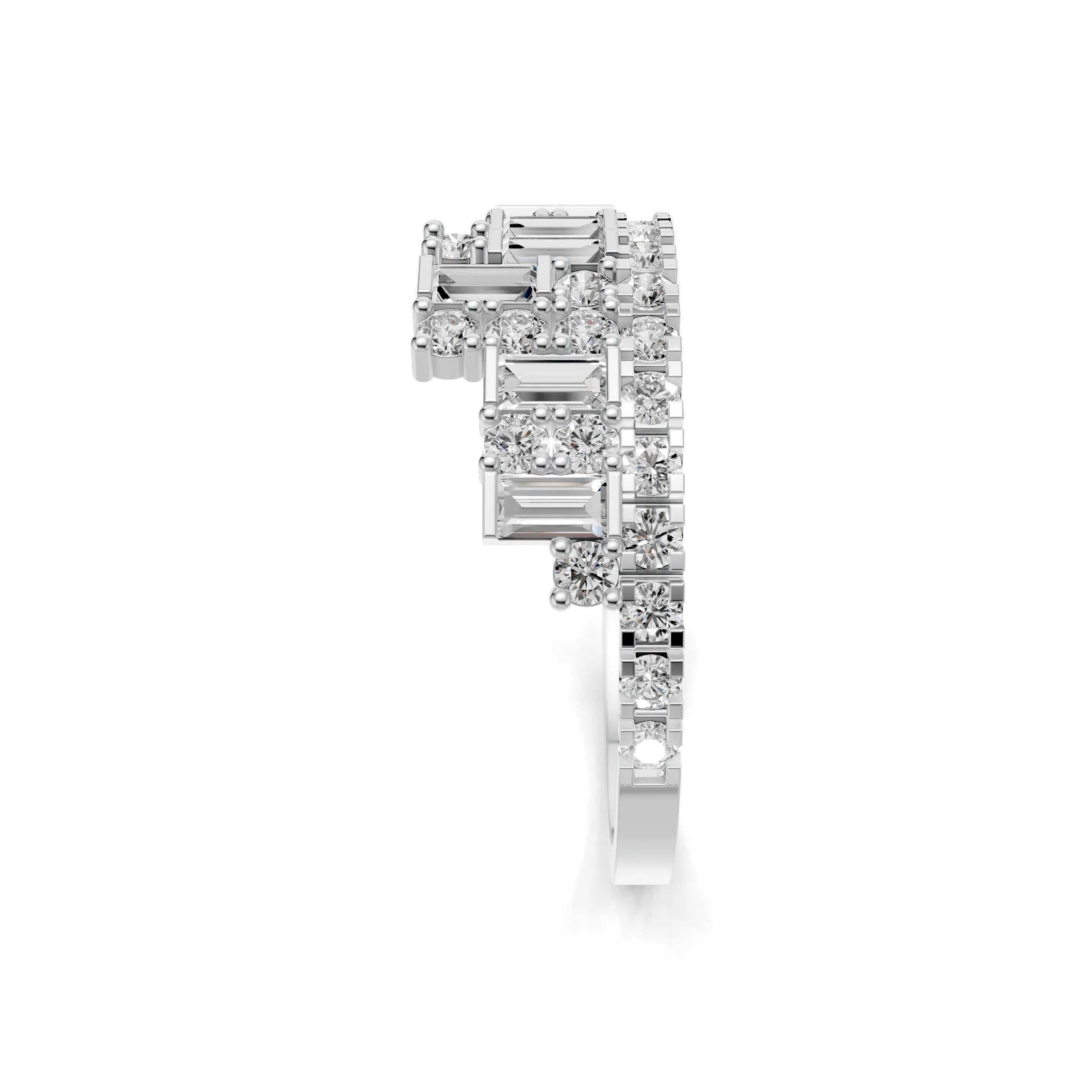 Pargold Solid Gold Modern Baguette & Round Cut Ring -Silver_Diamond_Diamond_Static_Silver