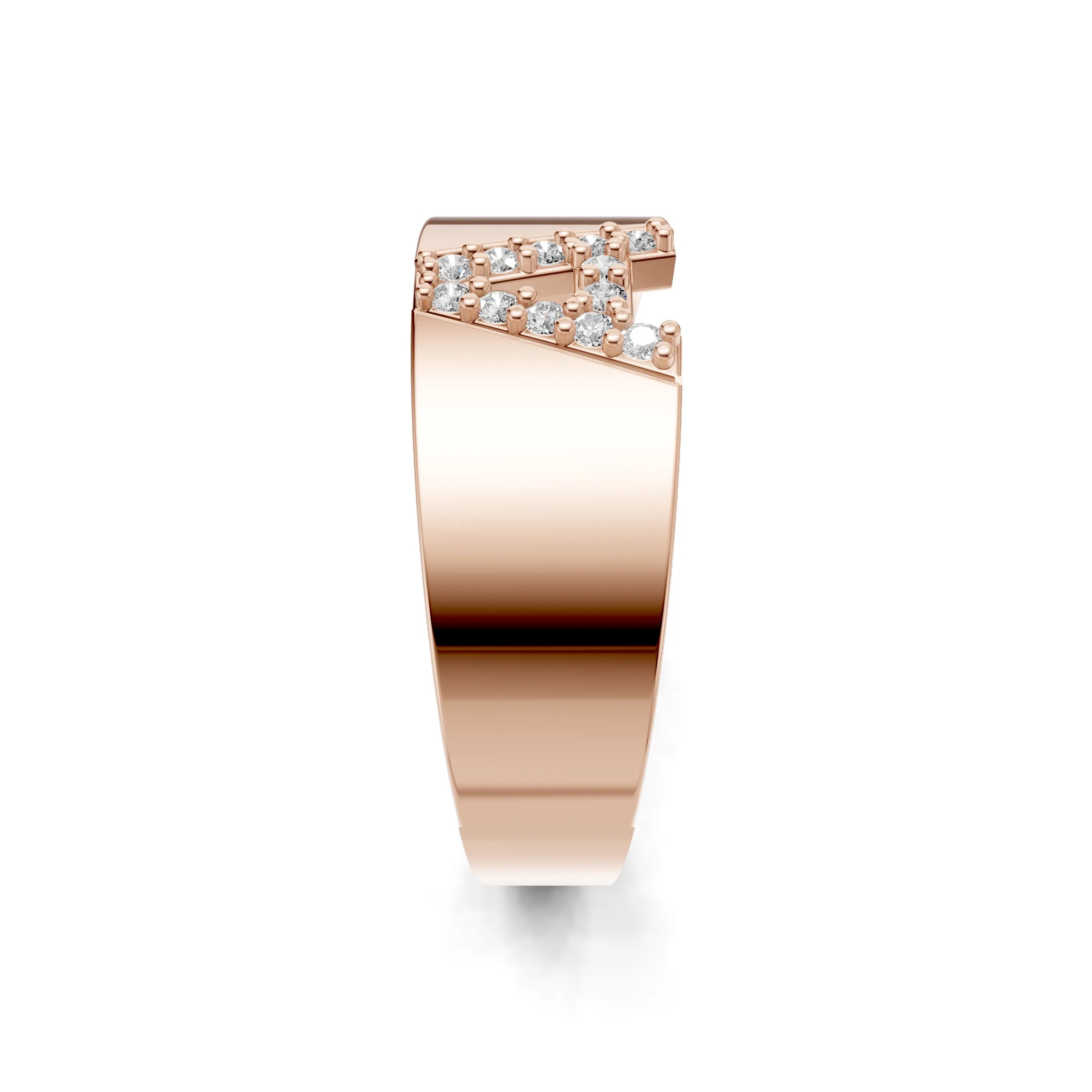 Pargold Solid Gold Artistic "A" Initial Gold Signet Ring -Rose_Diamond_Static_Rose