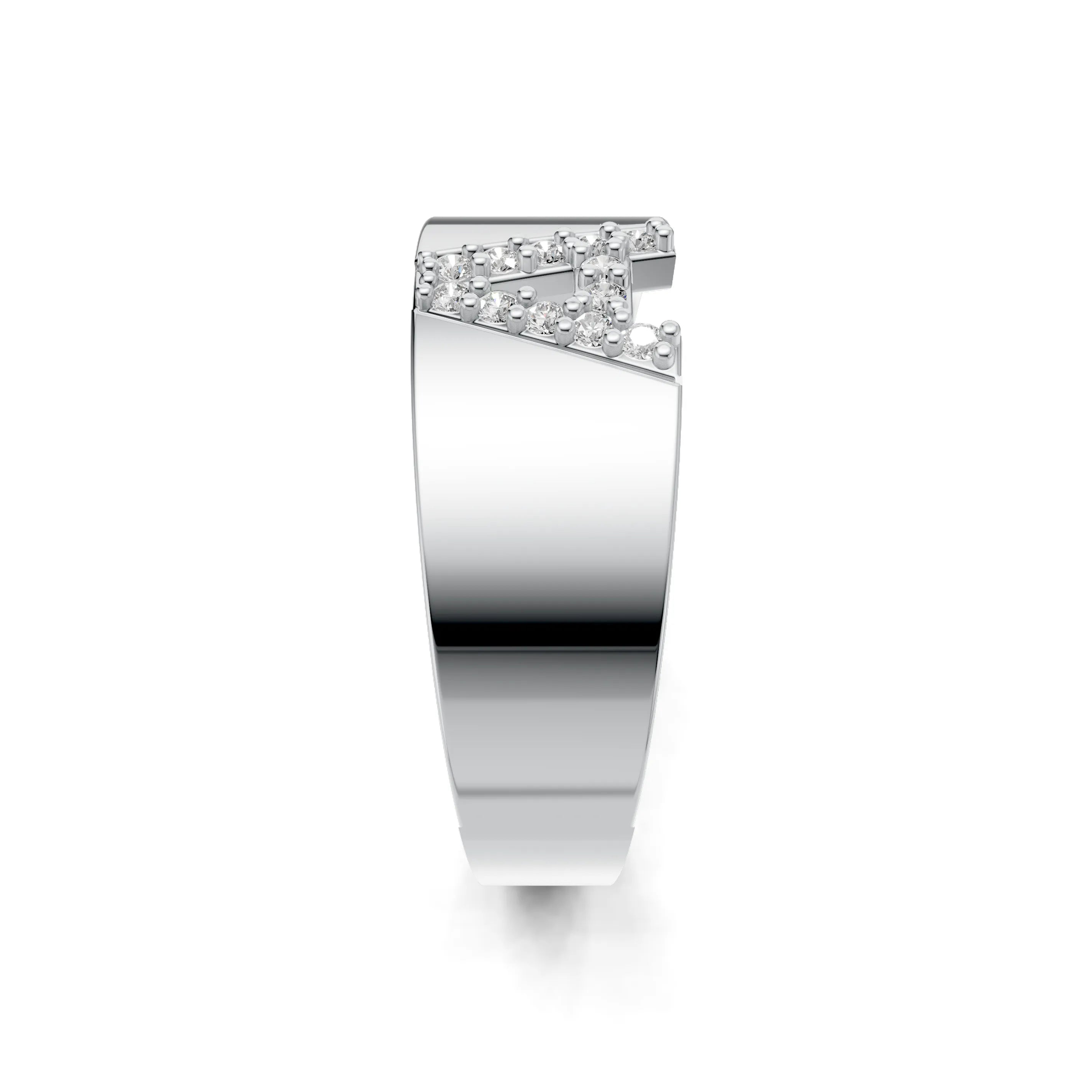 Pargold Solid Gold Artistic "A" Initial Gold Signet Ring -Silver_Diamond_Static_Silver