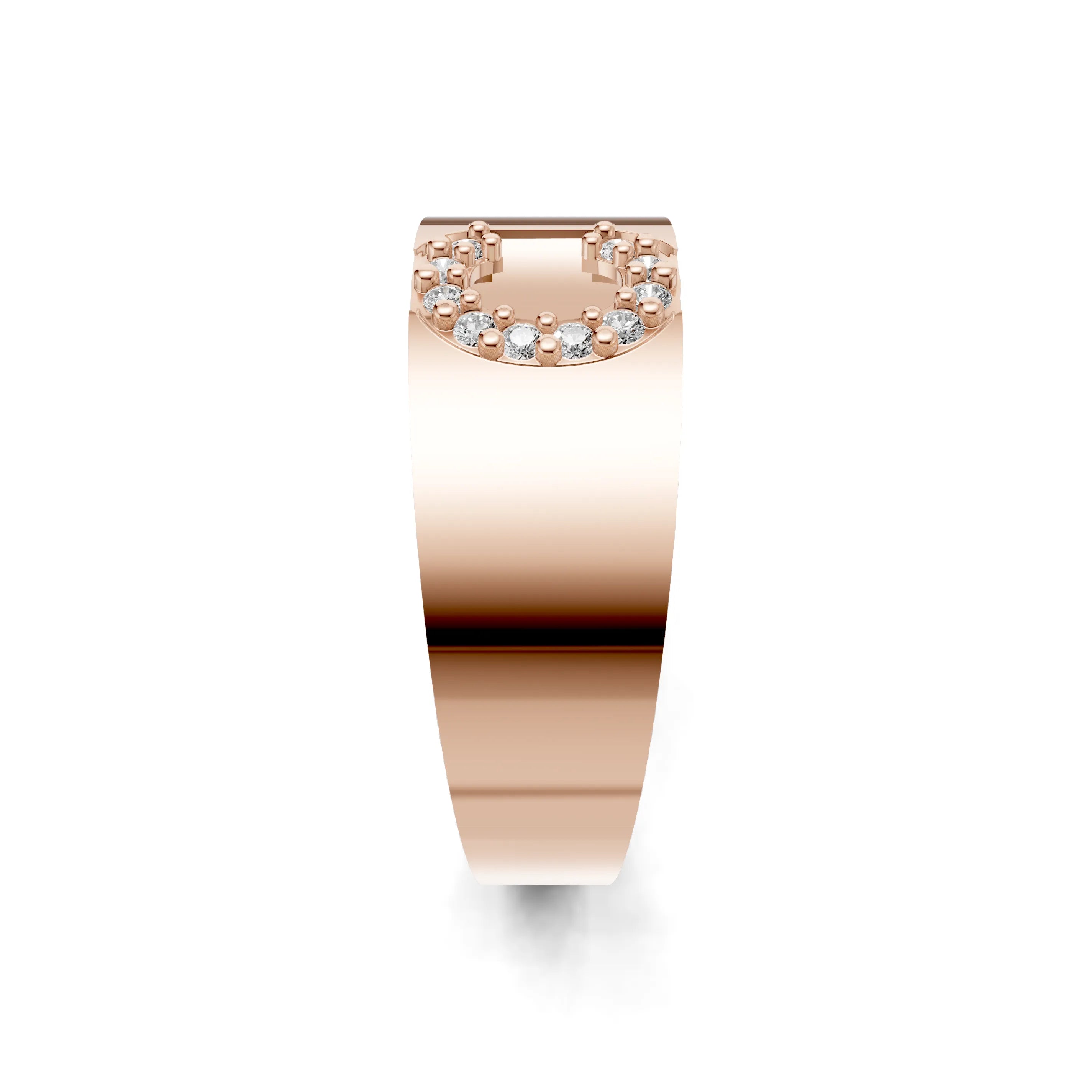 Pargold Solid Gold Custom Initial "C" Gold Signet Ring -Rose_Diamond_Static_Rose