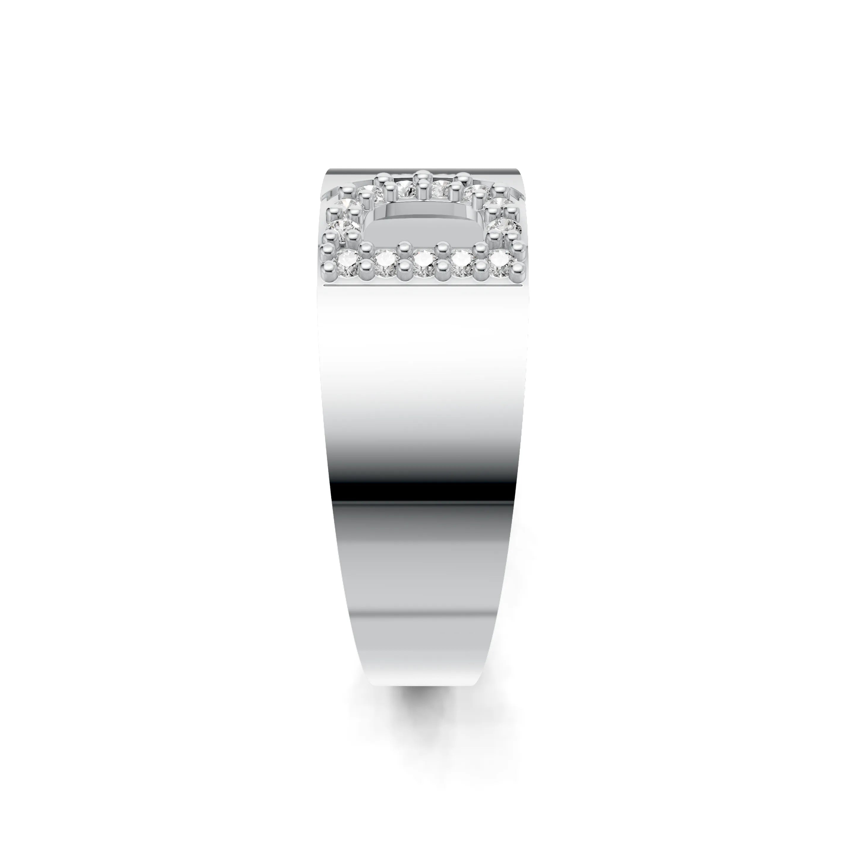 Pargold Solid Gold Dainty Initial "D" Gold Signet Ring -Silver_Diamond_Static_Silver