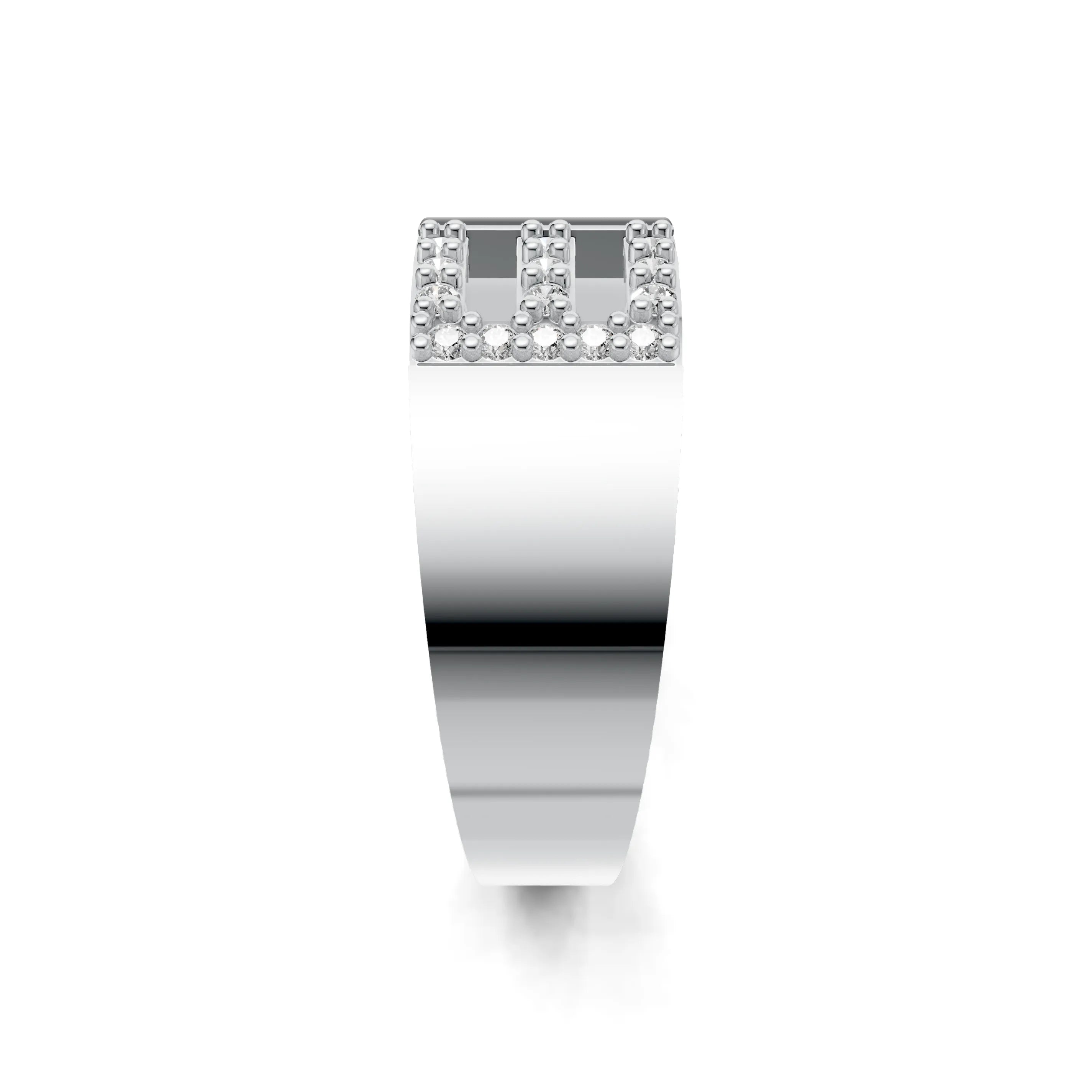 Pargold Solid Gold Elegant Initial "E" Gold Signet Ring -Silver_Diamond_Static_Silver
