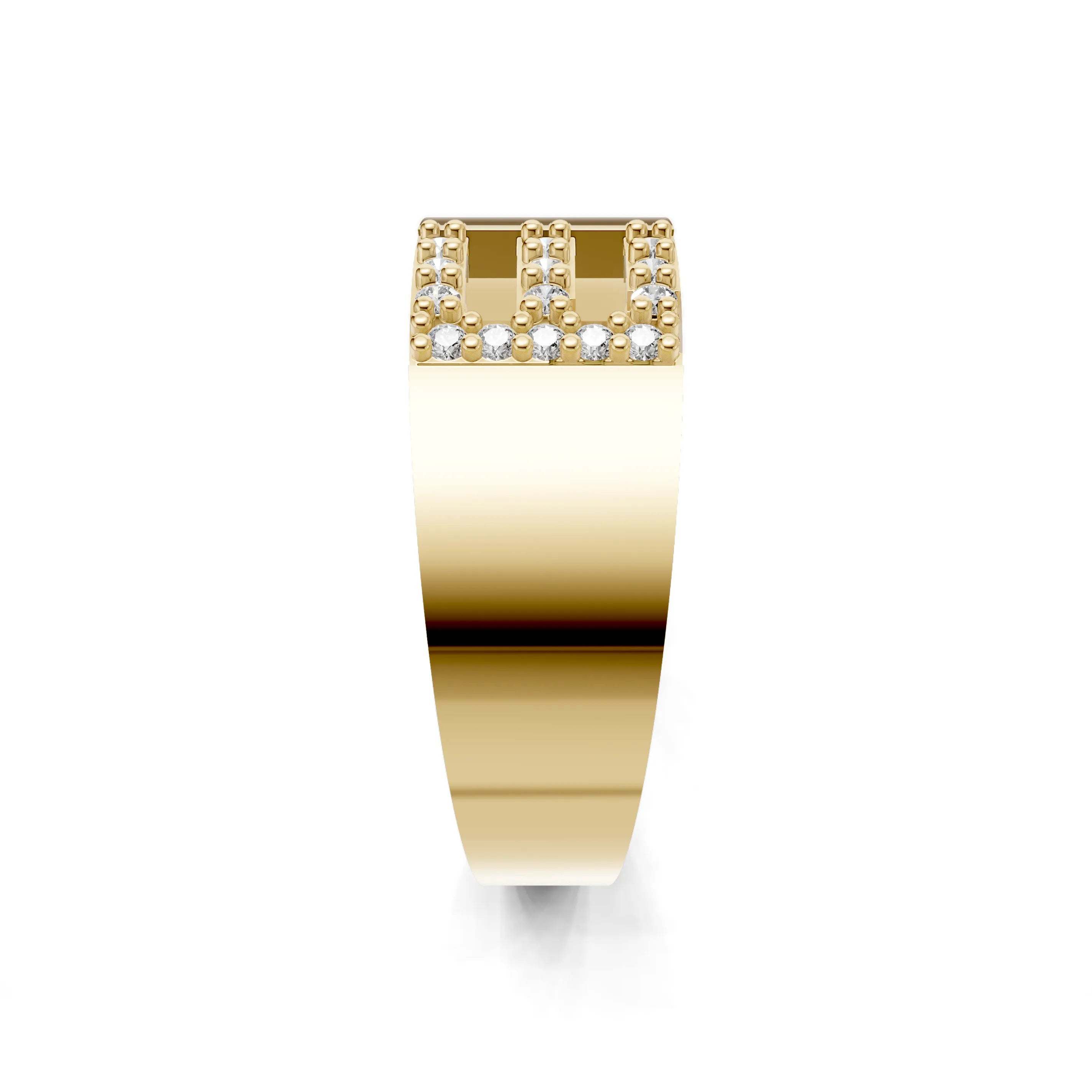 Pargold Solid Gold Elegant Initial "E" Gold Signet Ring -Gold_Diamond_Static_Gold