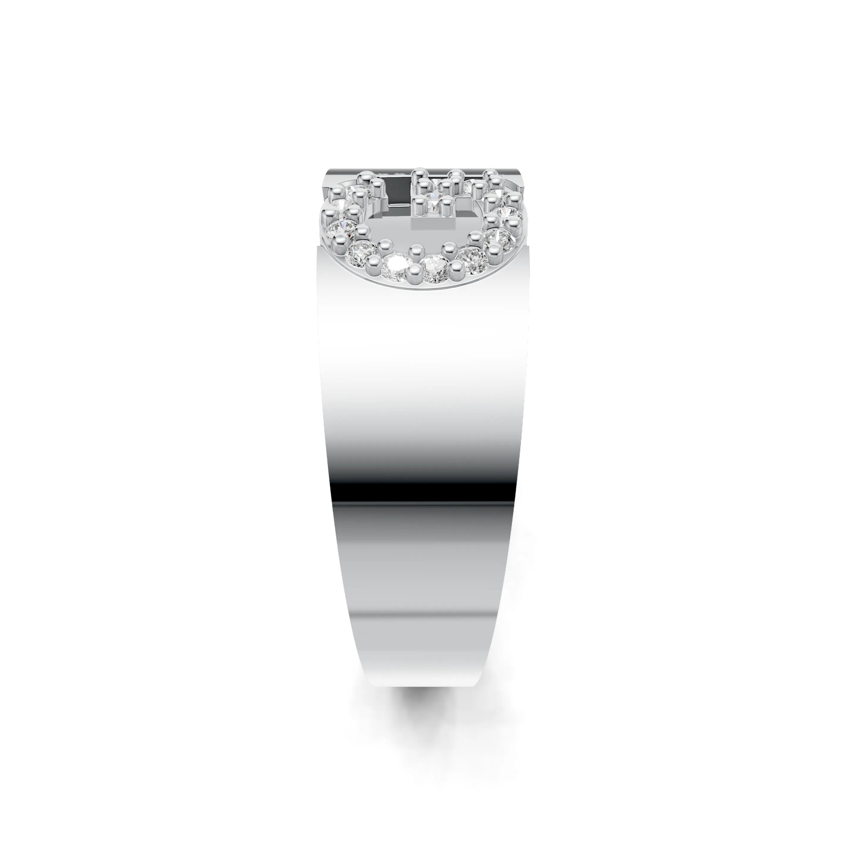 Pargold Solid Gold Glamorous Initial "G" Gold Signet Ring -Silver_Diamond_Static_Silver