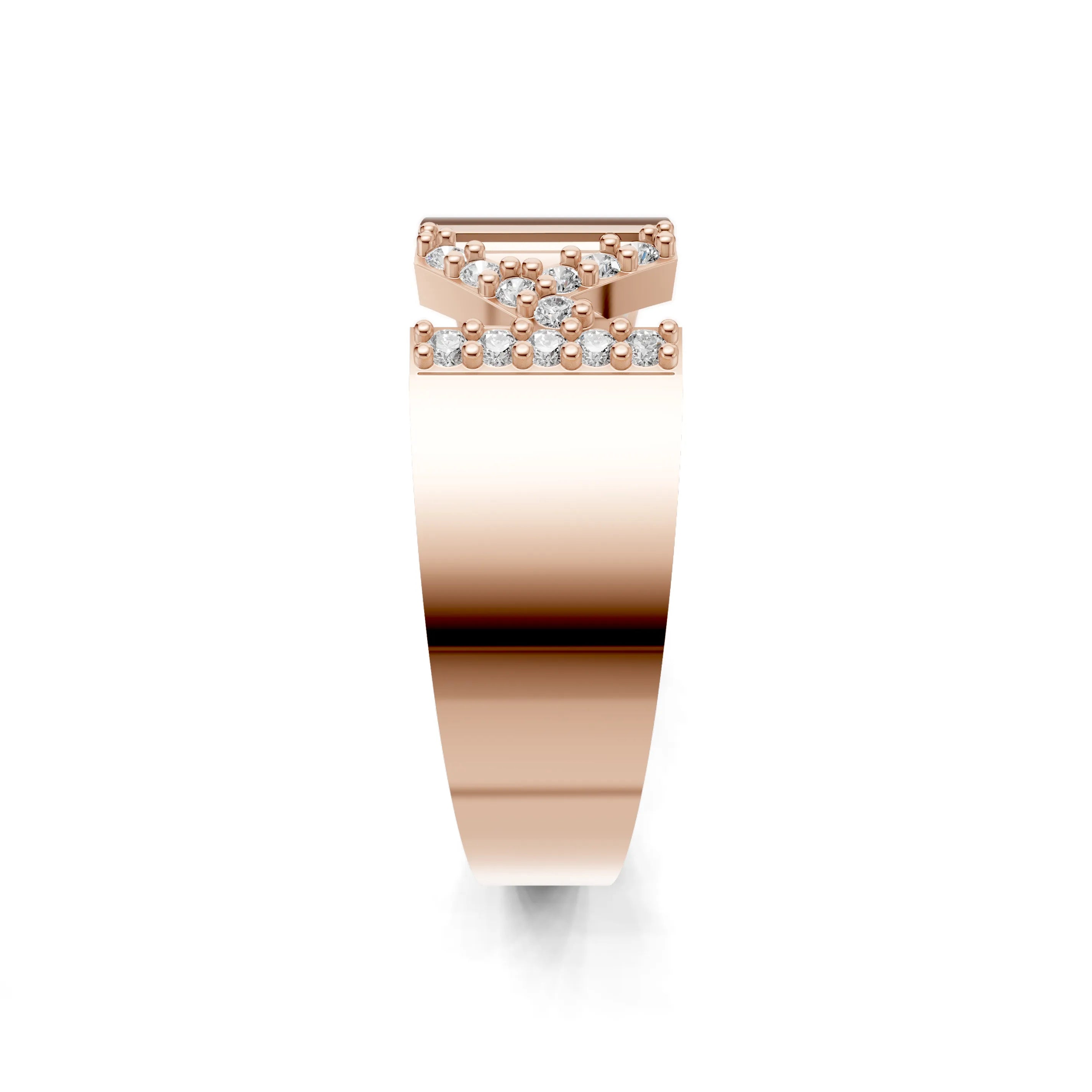 Pargold Solid Gold Refined Initial "K" Gold Signet Ring -Rose_Diamond_Static_Rose