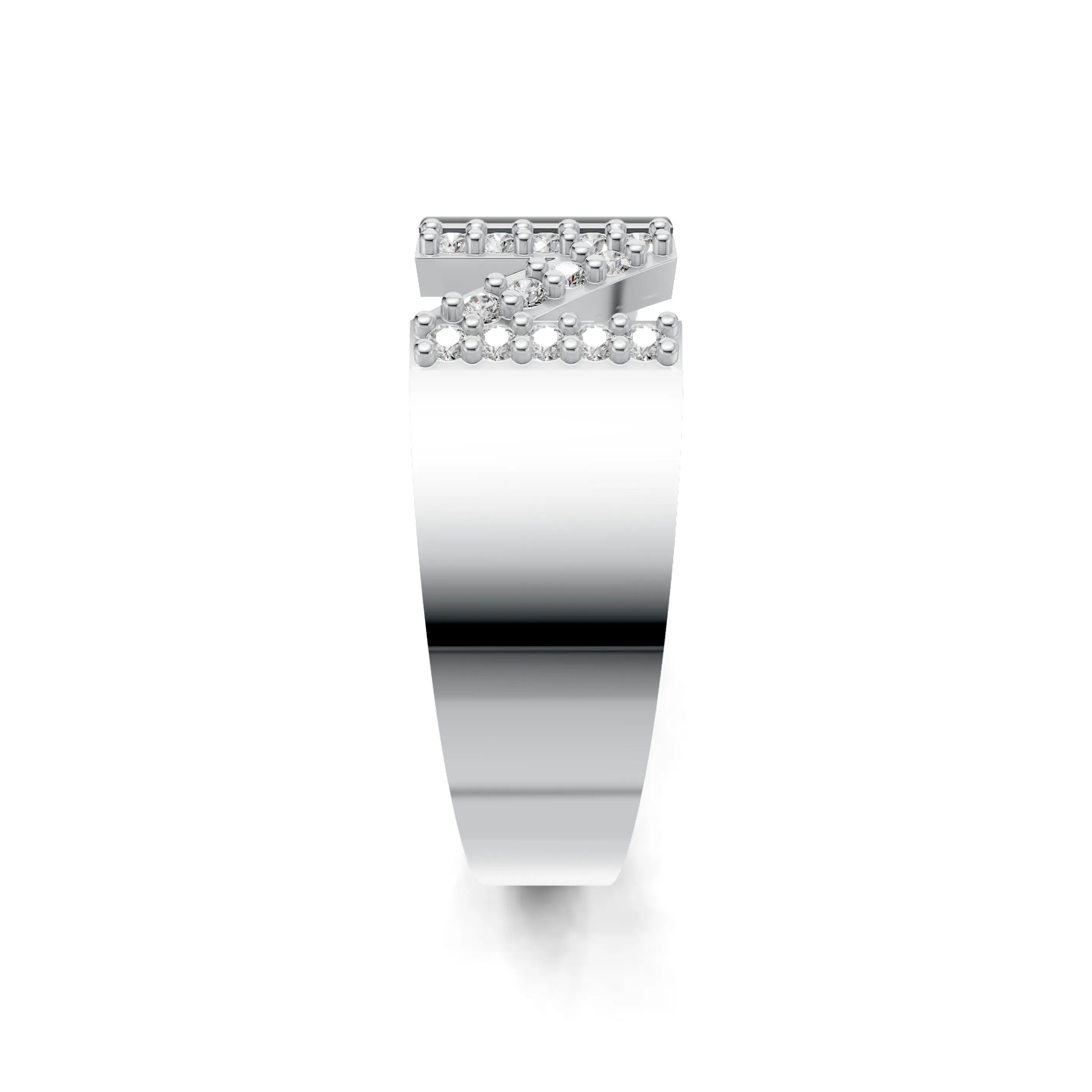 Pargold Solid Gold Noble Initial "N" Gold Signet Ring -Silver_Diamond_Static_Silver
