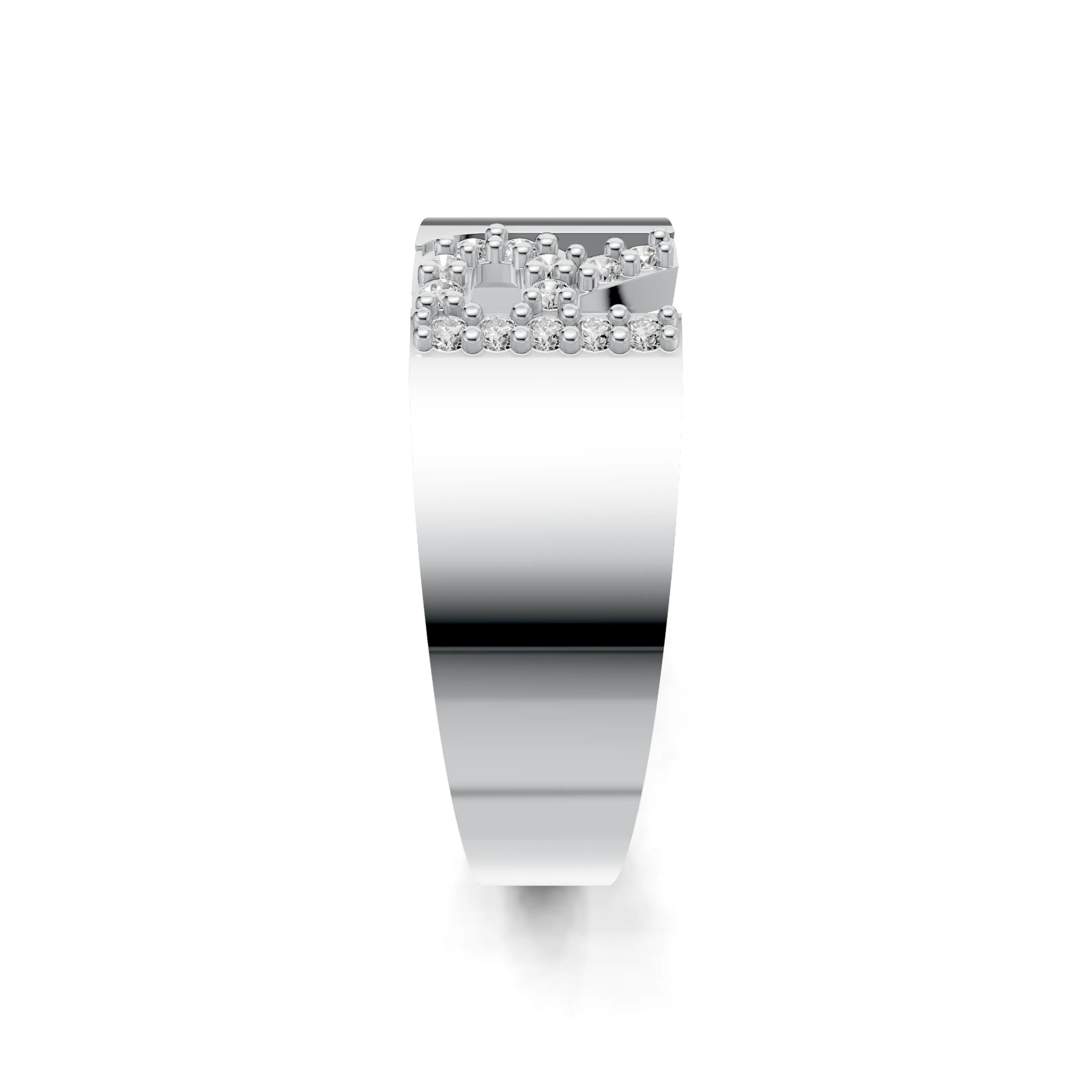 Pargold Solid Gold Refined Initial "R" Gold Signet Ring -Silver_Diamond_Static_Silver