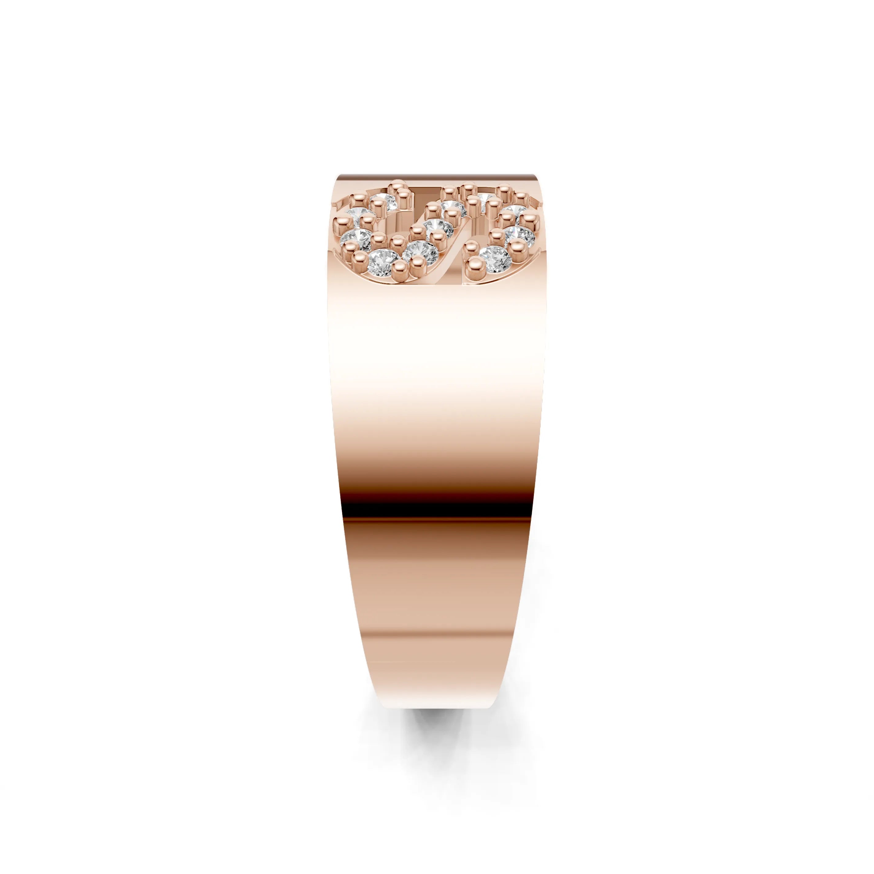 Pargold Solid Gold Sophisticated Initial "S" Gold Signet Ring -Rose_Diamond_Static_Rose