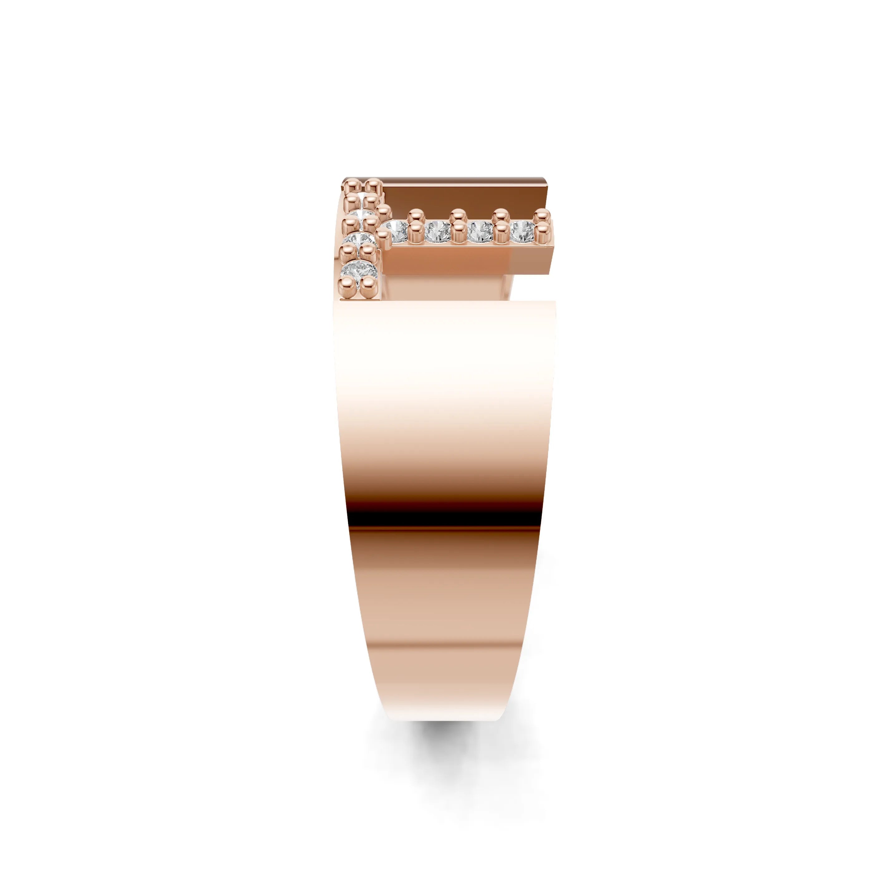 Pargold Solid Gold Timeless Initial "T" Gold Signet Ring -Rose_Diamond_Static_Rose