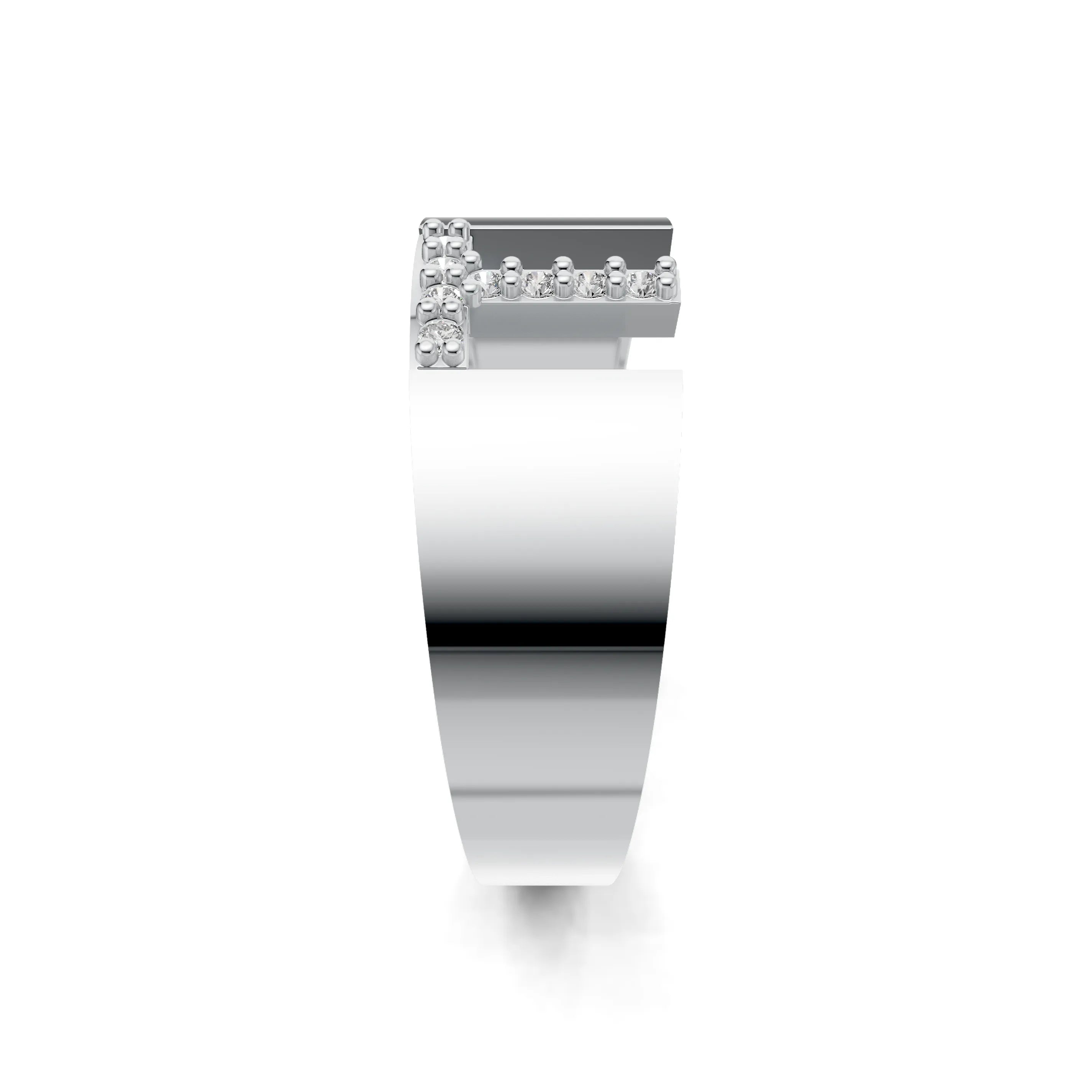 Pargold Solid Gold Timeless Initial "T" Gold Signet Ring -Silver_Diamond_Static_Silver
