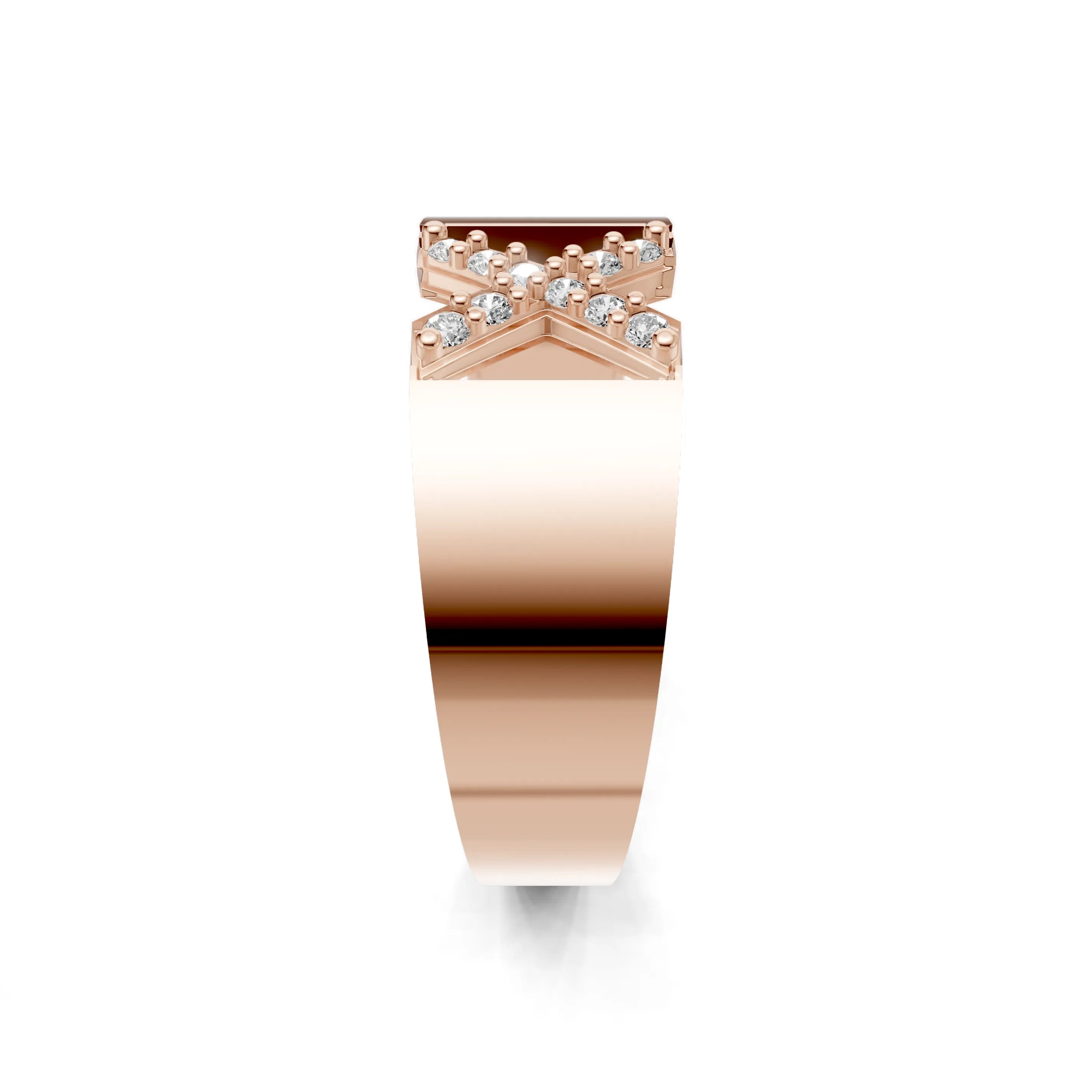 Pargold Solid Gold Exquisite Initial "X" Gold Signet Ring -Rose_Diamond_Static_Rose