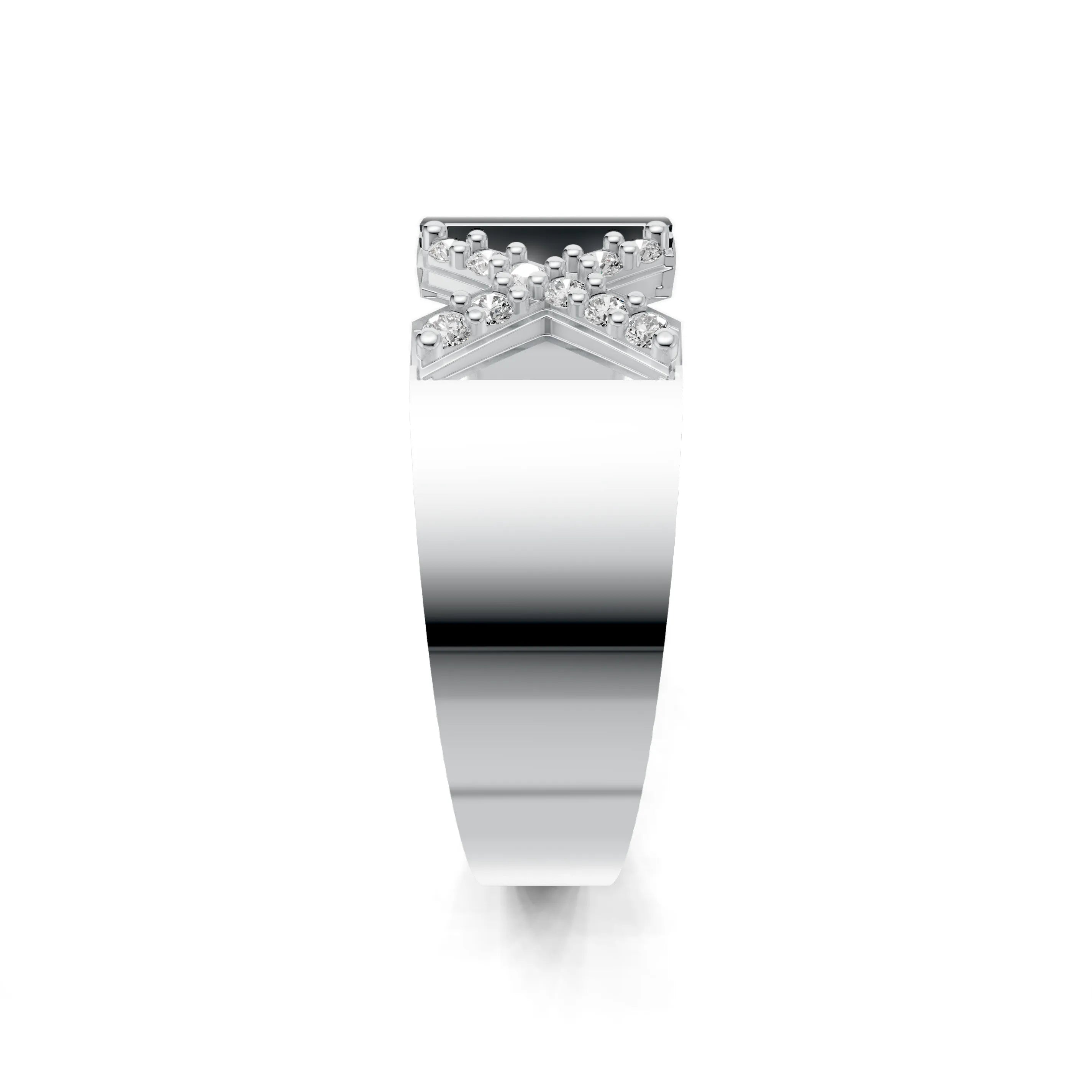 Pargold Solid Gold Exquisite Initial "X" Gold Signet Ring -Silver_Diamond_Static_Silver