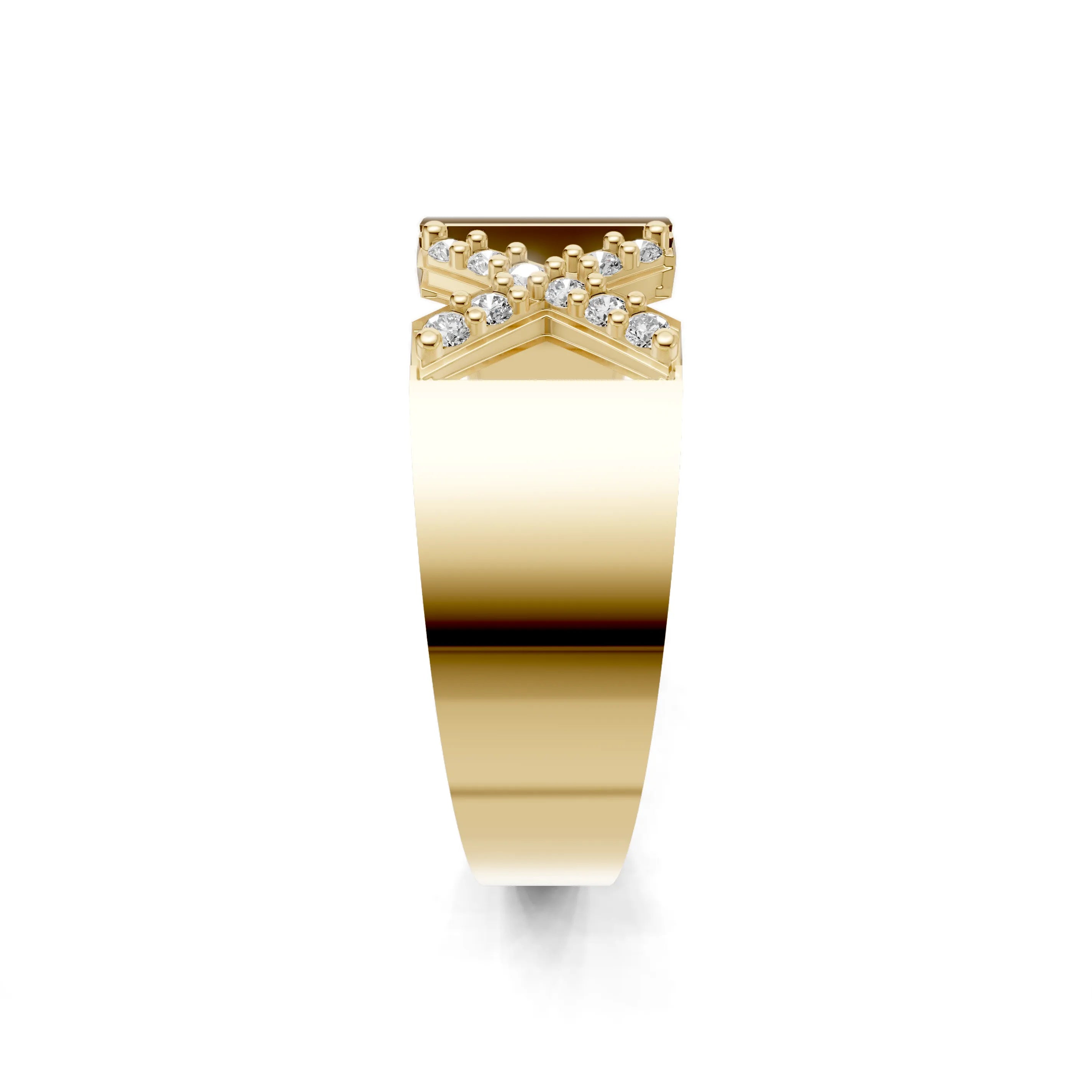 Pargold Solid Gold Exquisite Initial "X" Gold Signet Ring -Gold_Diamond_Static_Gold