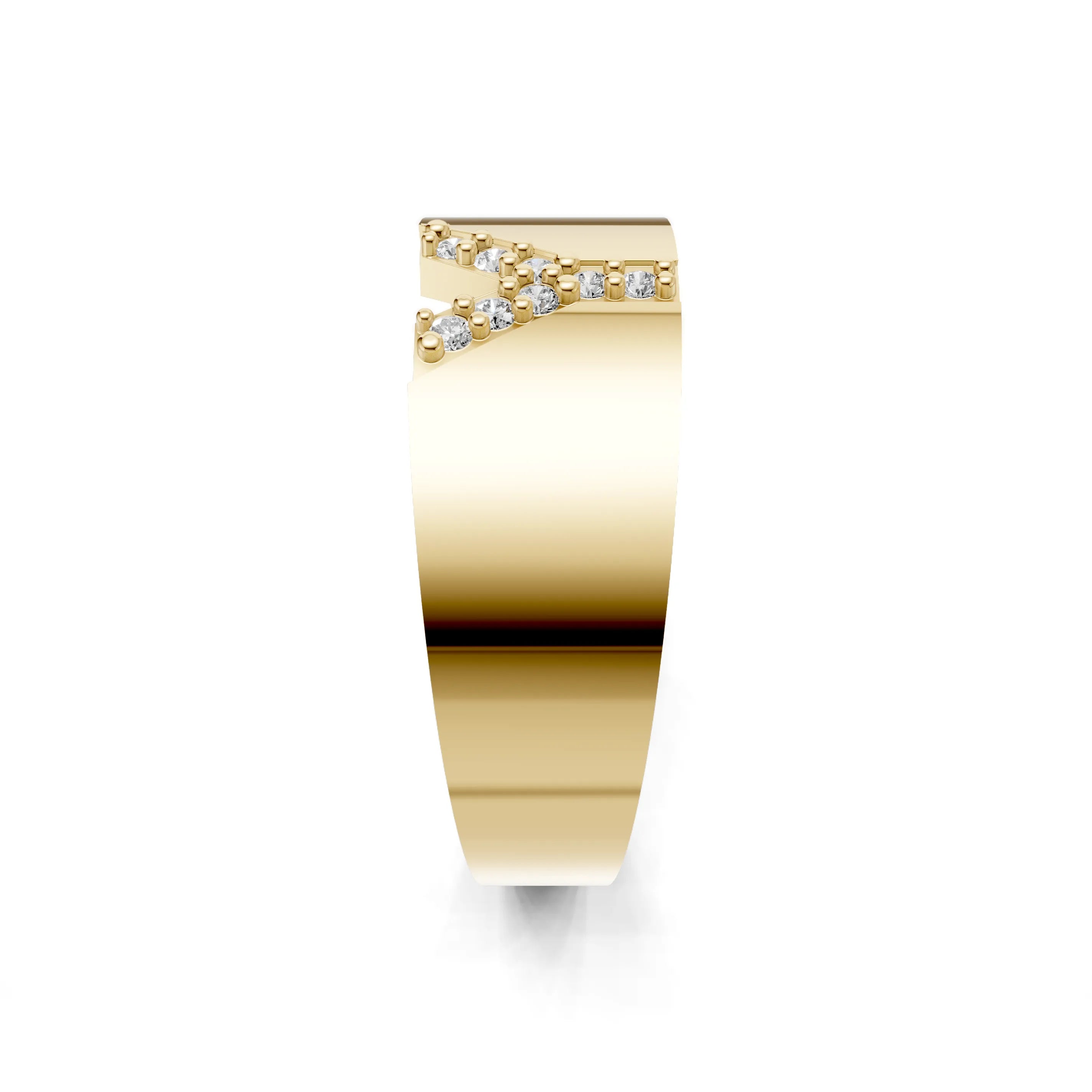 Pargold Solid Gold Youthful Initial "Y" Gold Signet Ring -Gold_Diamond_Static_Gold