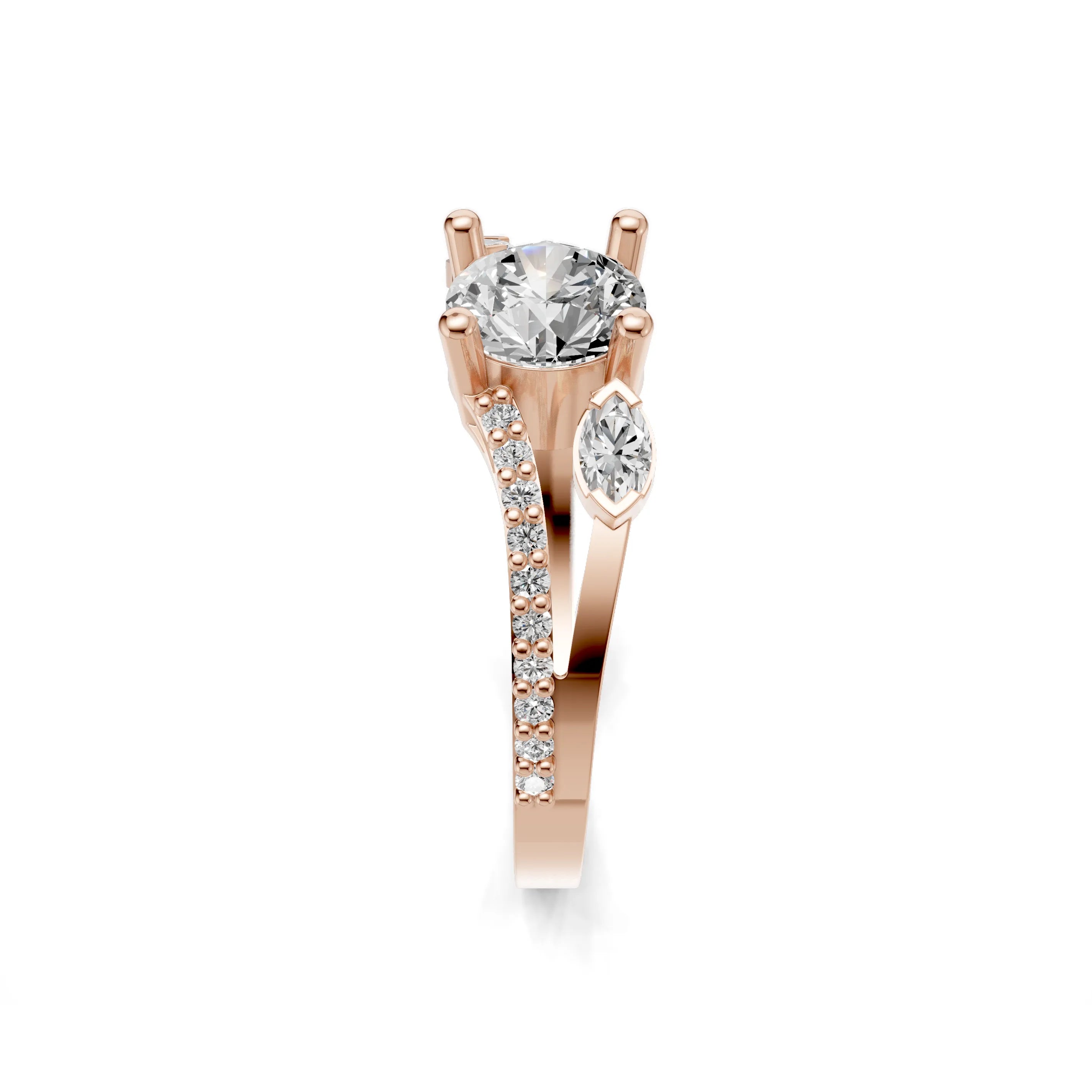 Pargold Solid Gold Radiant Marquise & Round Cut Ring -Rose_Diamond_Diamond_Static_Rose