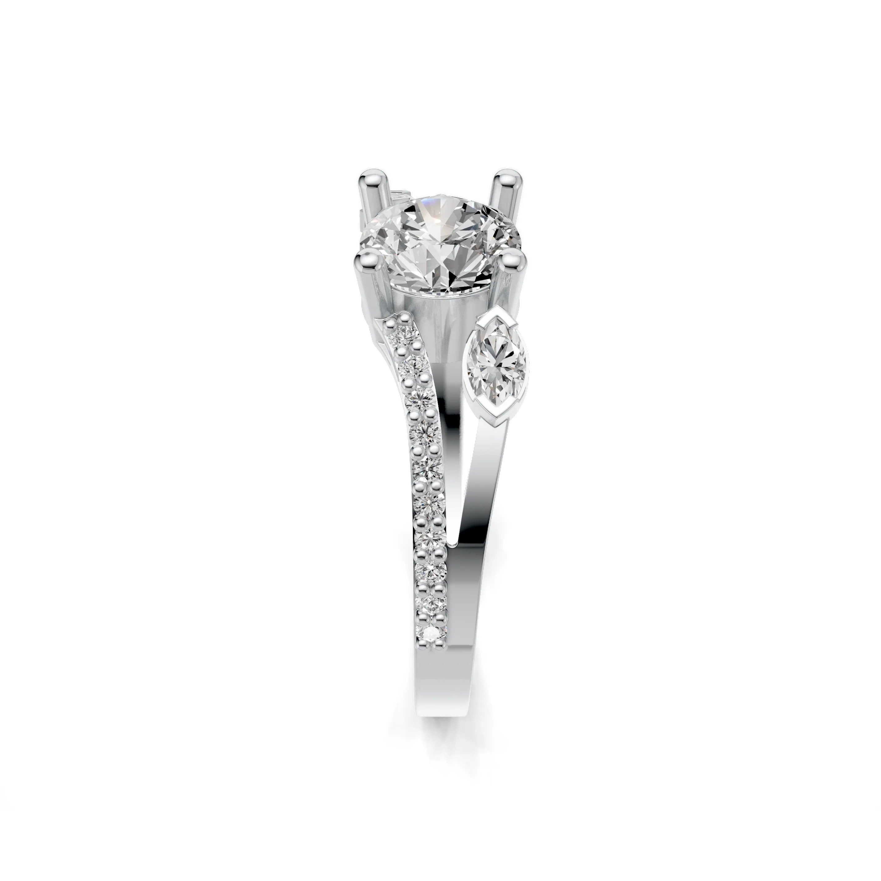 Pargold Solid Gold Radiant Marquise & Round Cut Ring -Silver_Diamond_Diamond_Static_Silver