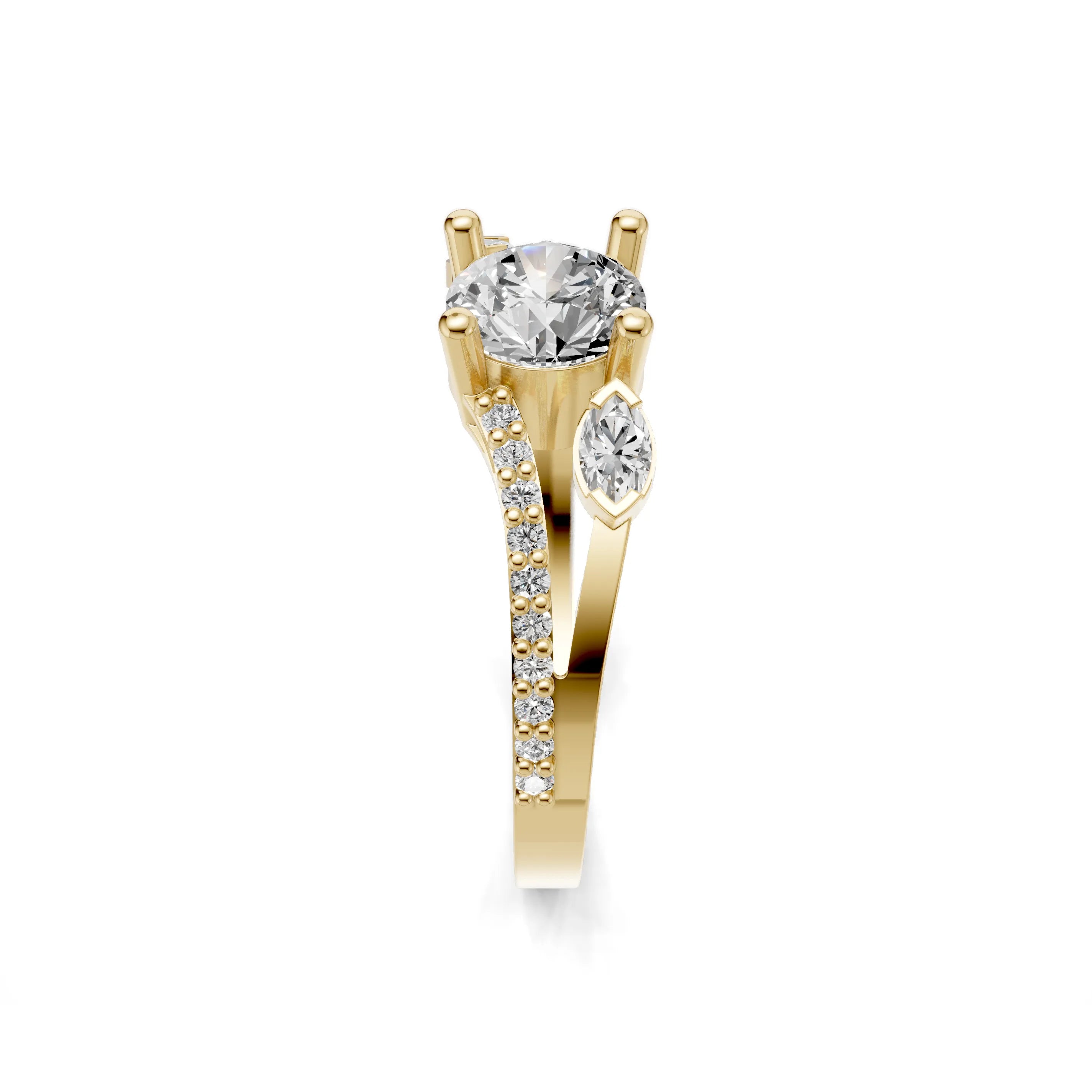 Pargold Solid Gold Radiant Marquise & Round Cut Ring -Gold_Diamond_Diamond_Static_Gold