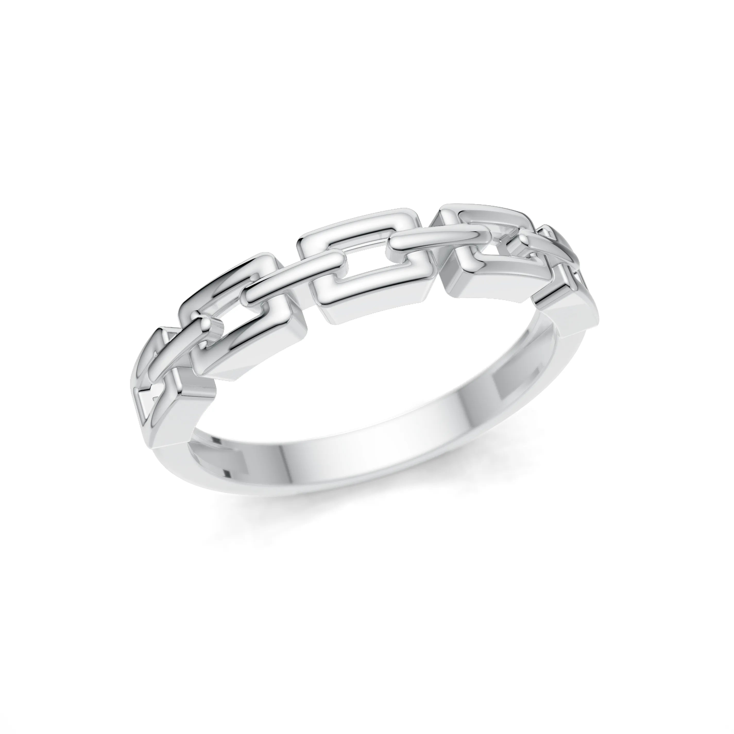 Pargold Solid Gold Chic Link Band Ring -Silver_Static_Silver